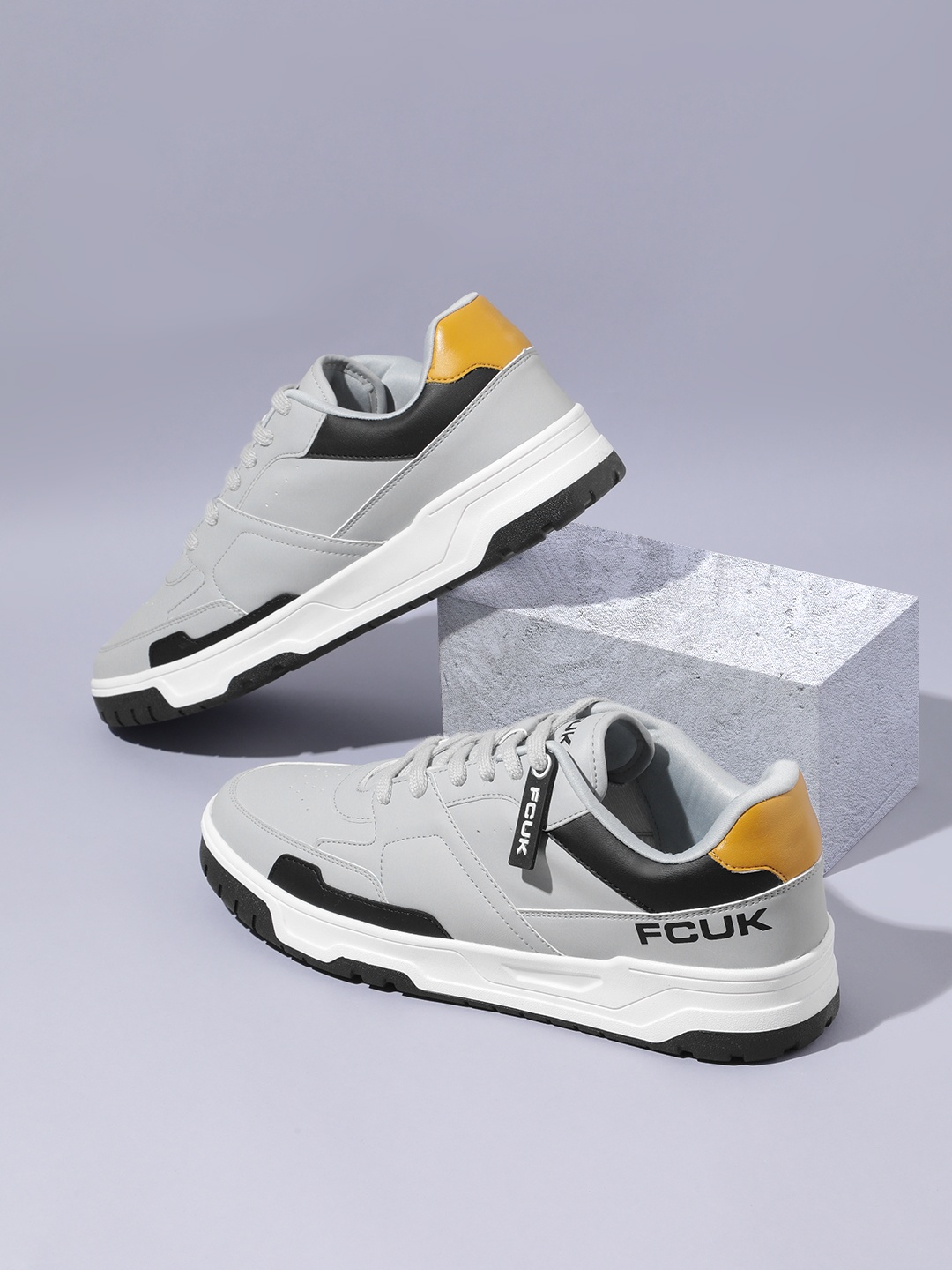 

FCUK Men Everyday Sneakers With Perforated Detail, Grey