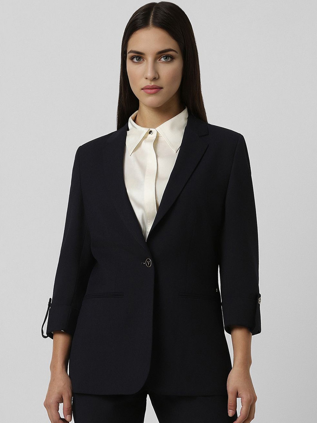 

Van Heusen Notched Lapel Collar Single Breasted Blazer, Black