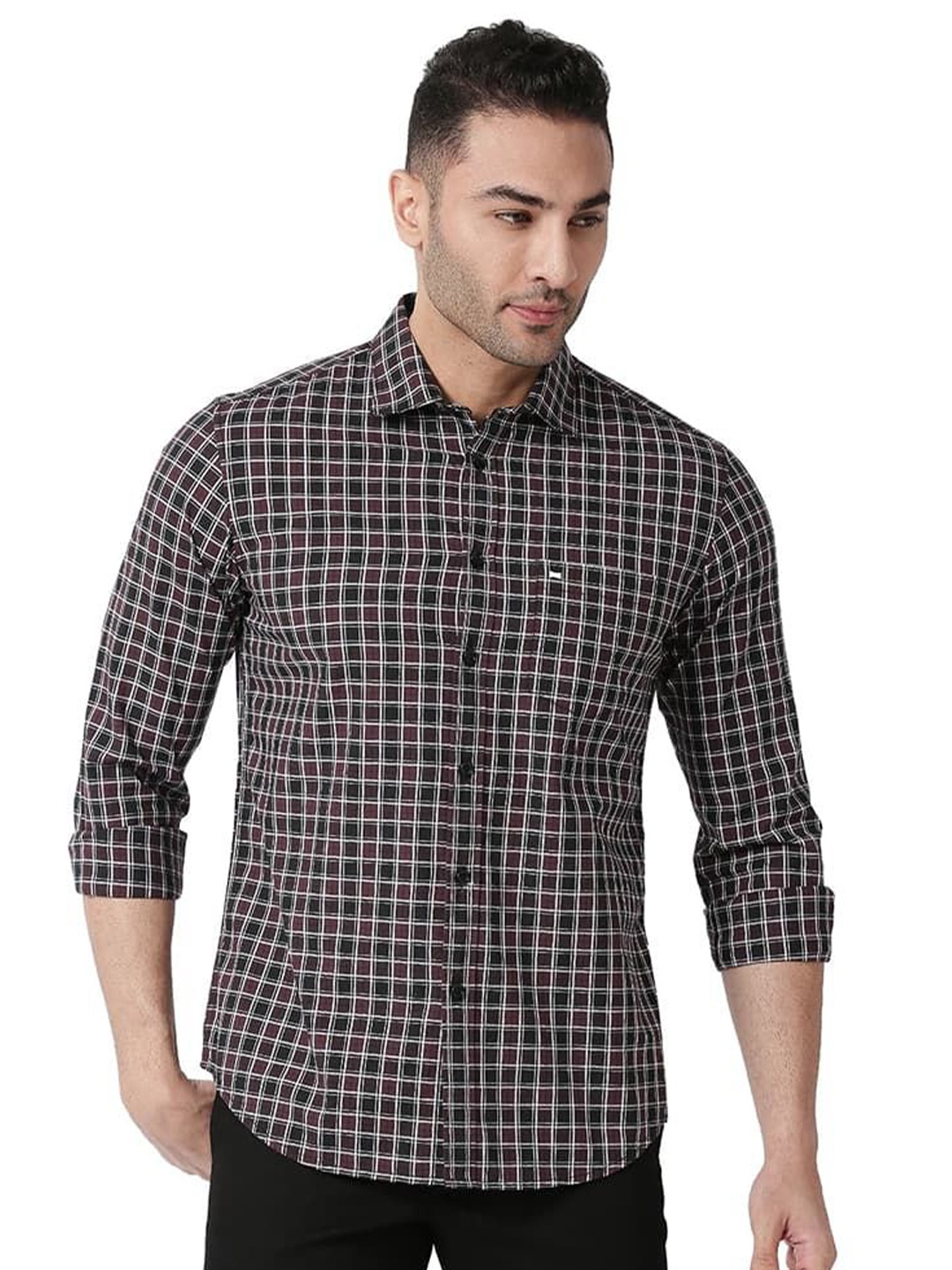 

Basics Men Relaxed Fit Spread Collar Checked Cotton Casual Shirt, Red