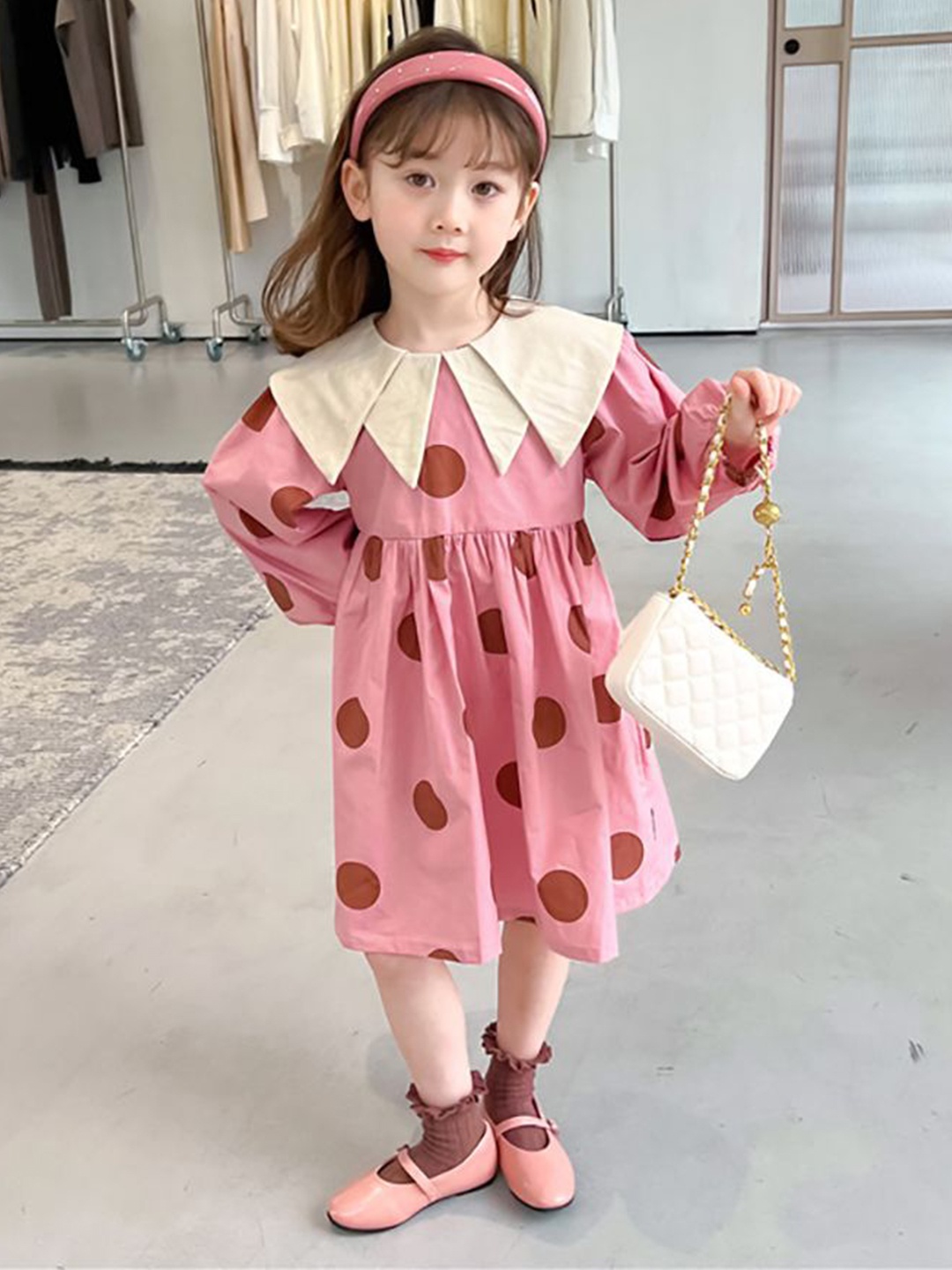 

StyleCast x Revolte Polka Dot Colourblocked Peter Pan Collar A-Line Dress, Pink