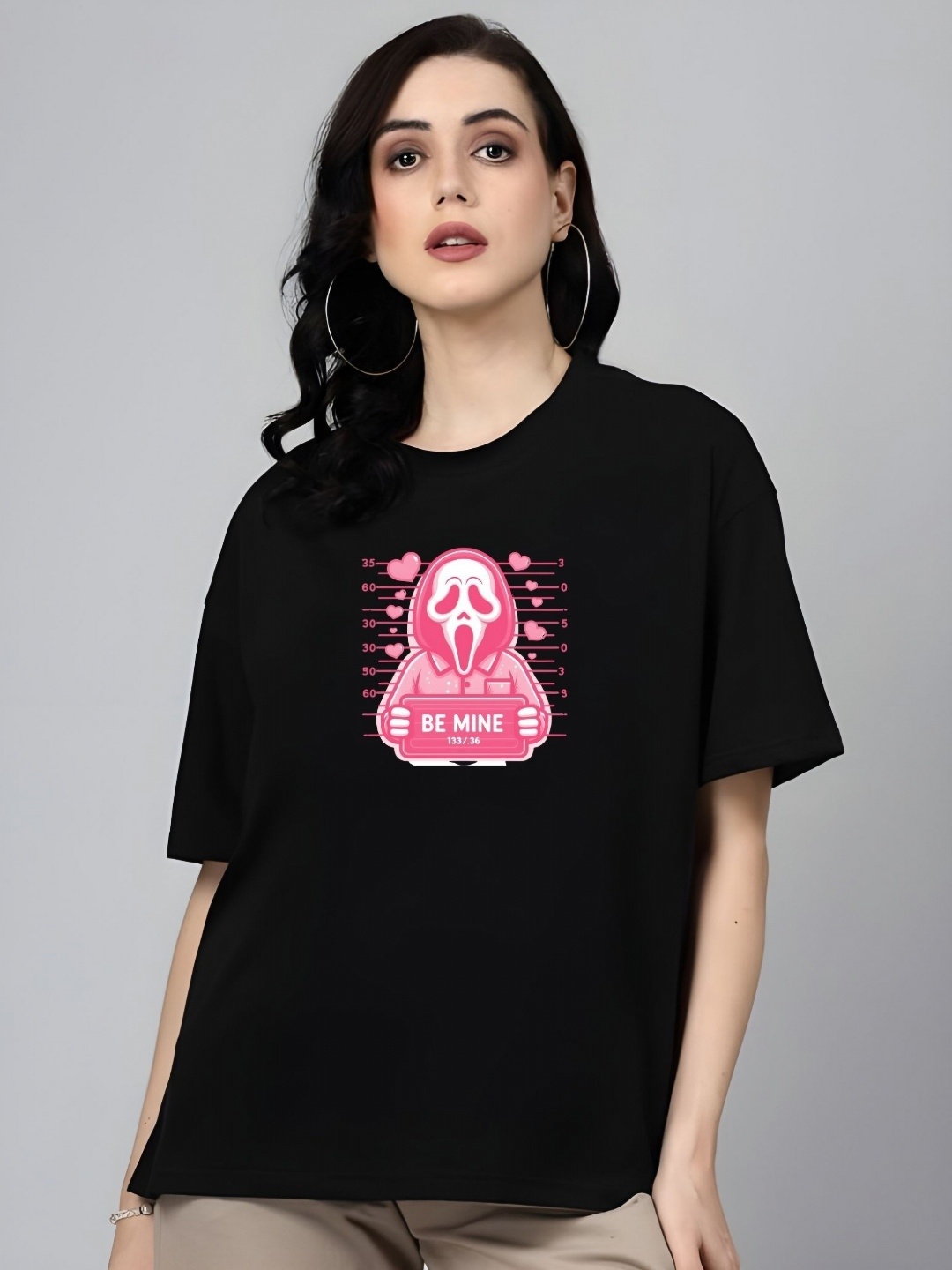 

DressBerry Women Graphic Printed Round Neck Cotton Boxy T-shirt, Black