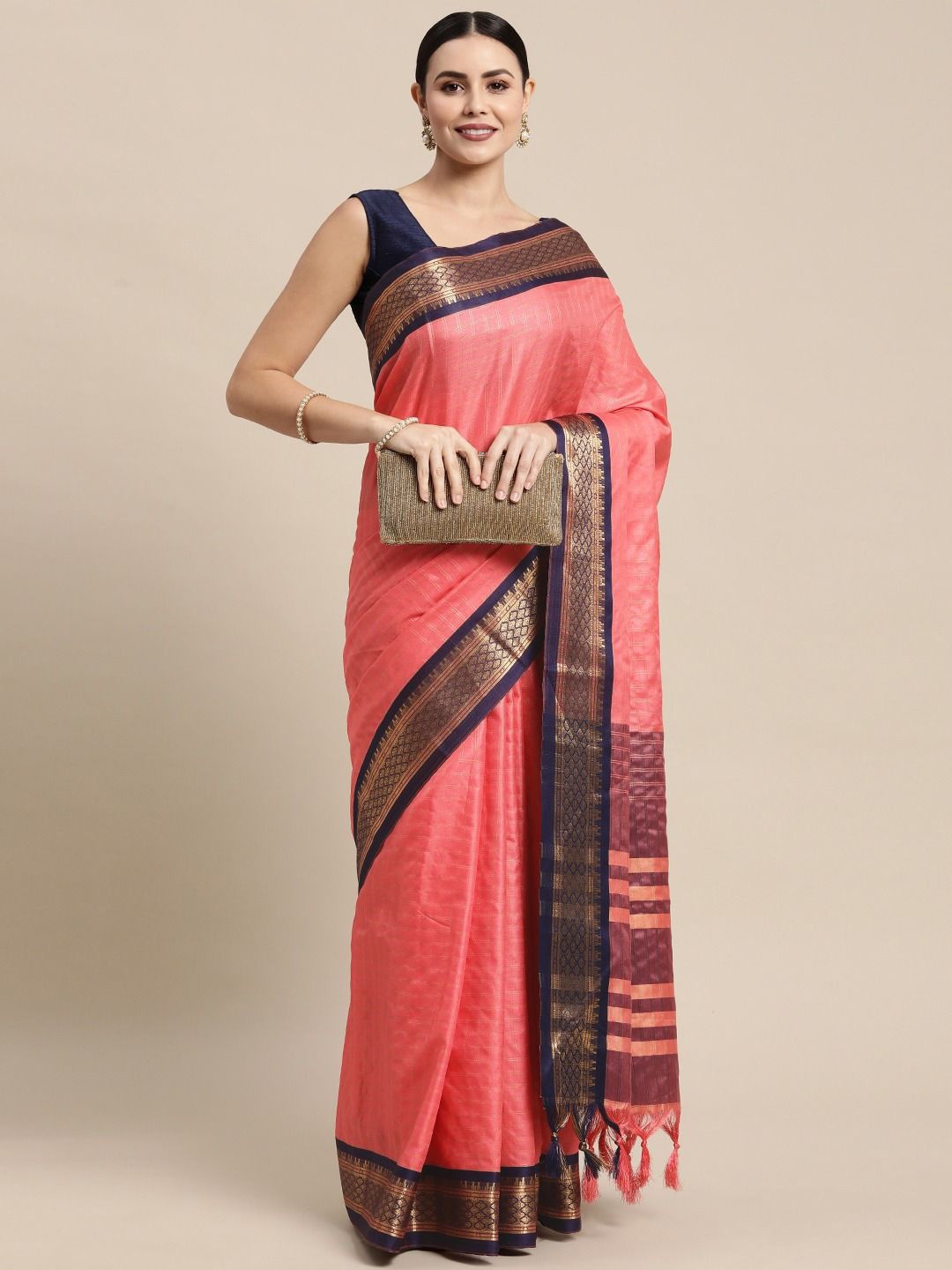 

DIVASTRI Woven Design Zari Silk Cotton Saree, Peach