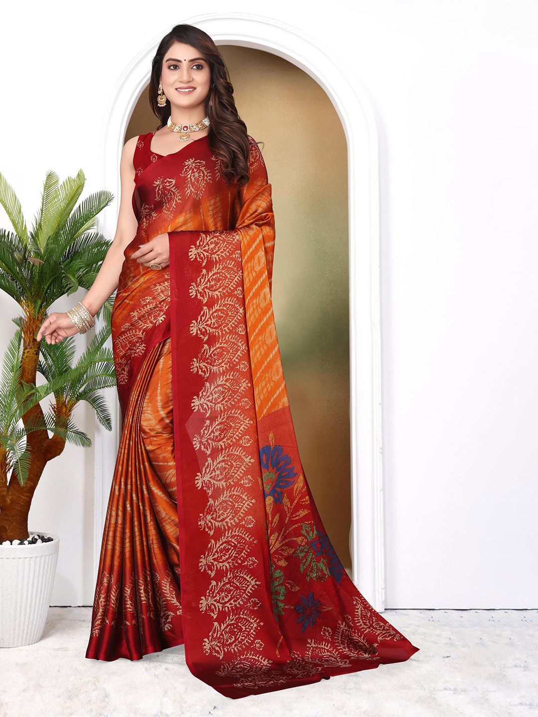 

SUPERLAXMI Pure Chiffon Saree, Orange