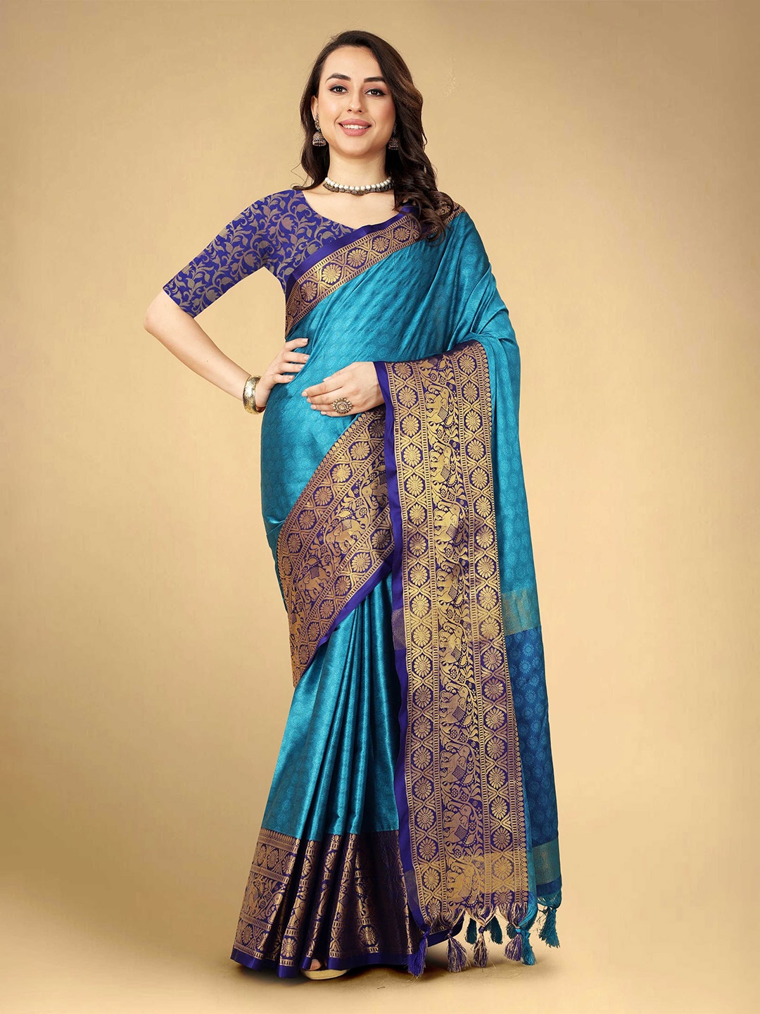 

DIVASTRI Woven Design Zari Banarasi Saree, Blue