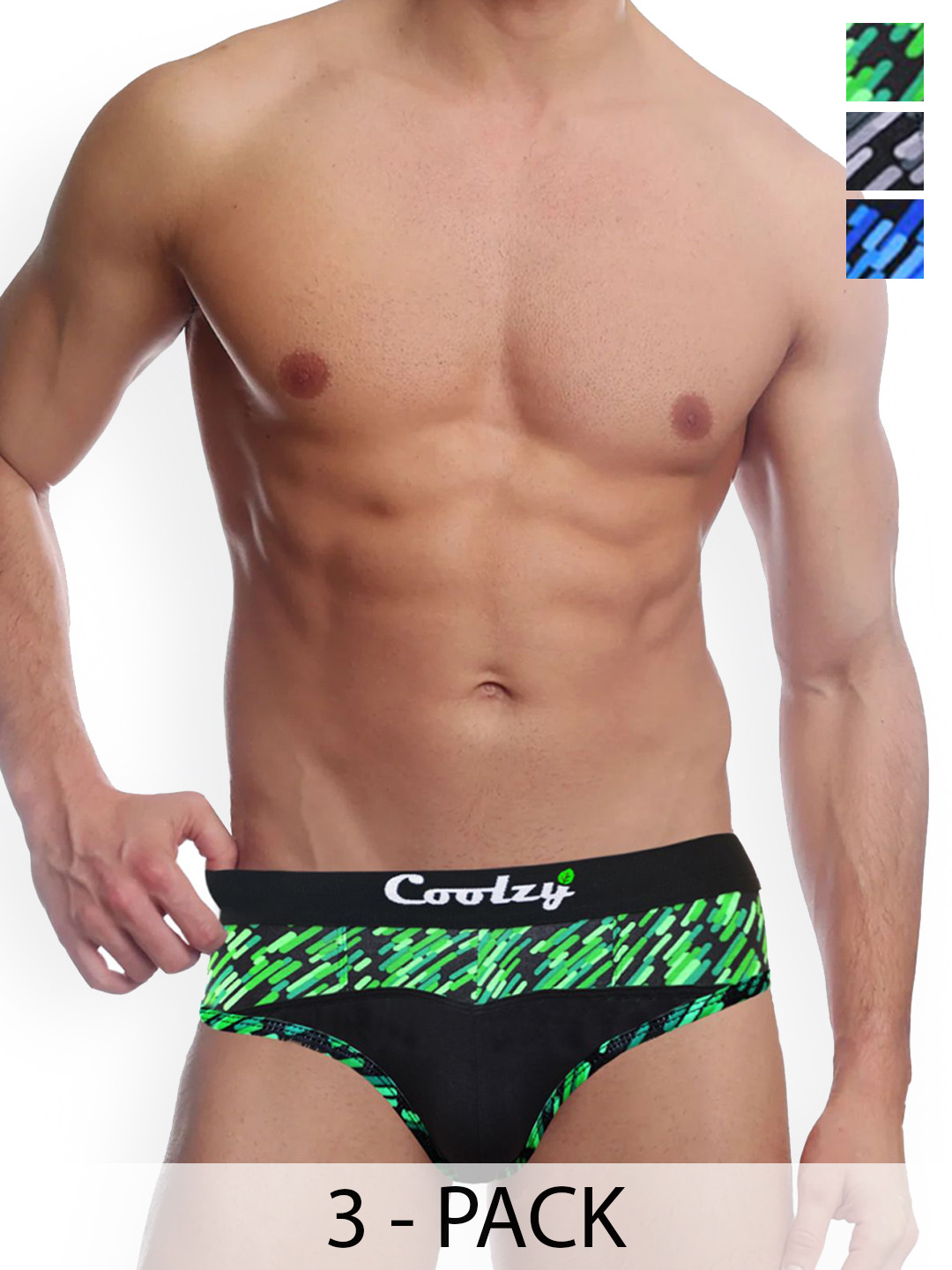 

COOLZY Pack Of 3 Printed Basic Briefs EOSHBF3K016-S, Black