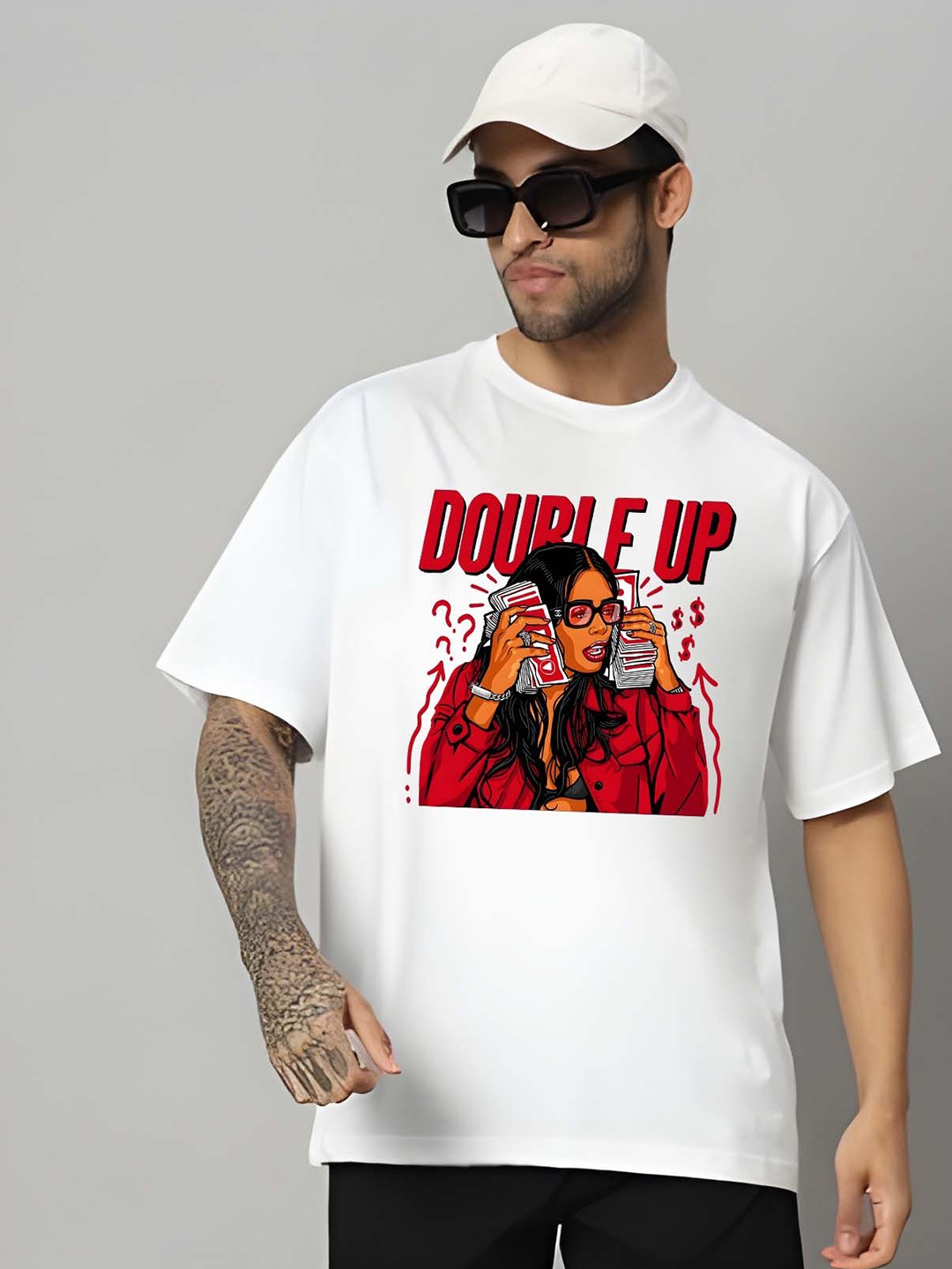 

SZN Men Graphic Printed Round Neck Cotton Oversized T-shirt, White