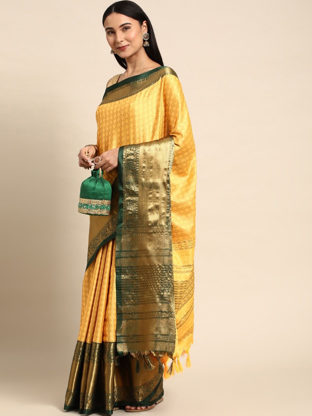 

DIVASTRI Woven Design Zari Banarasi Saree, Yellow