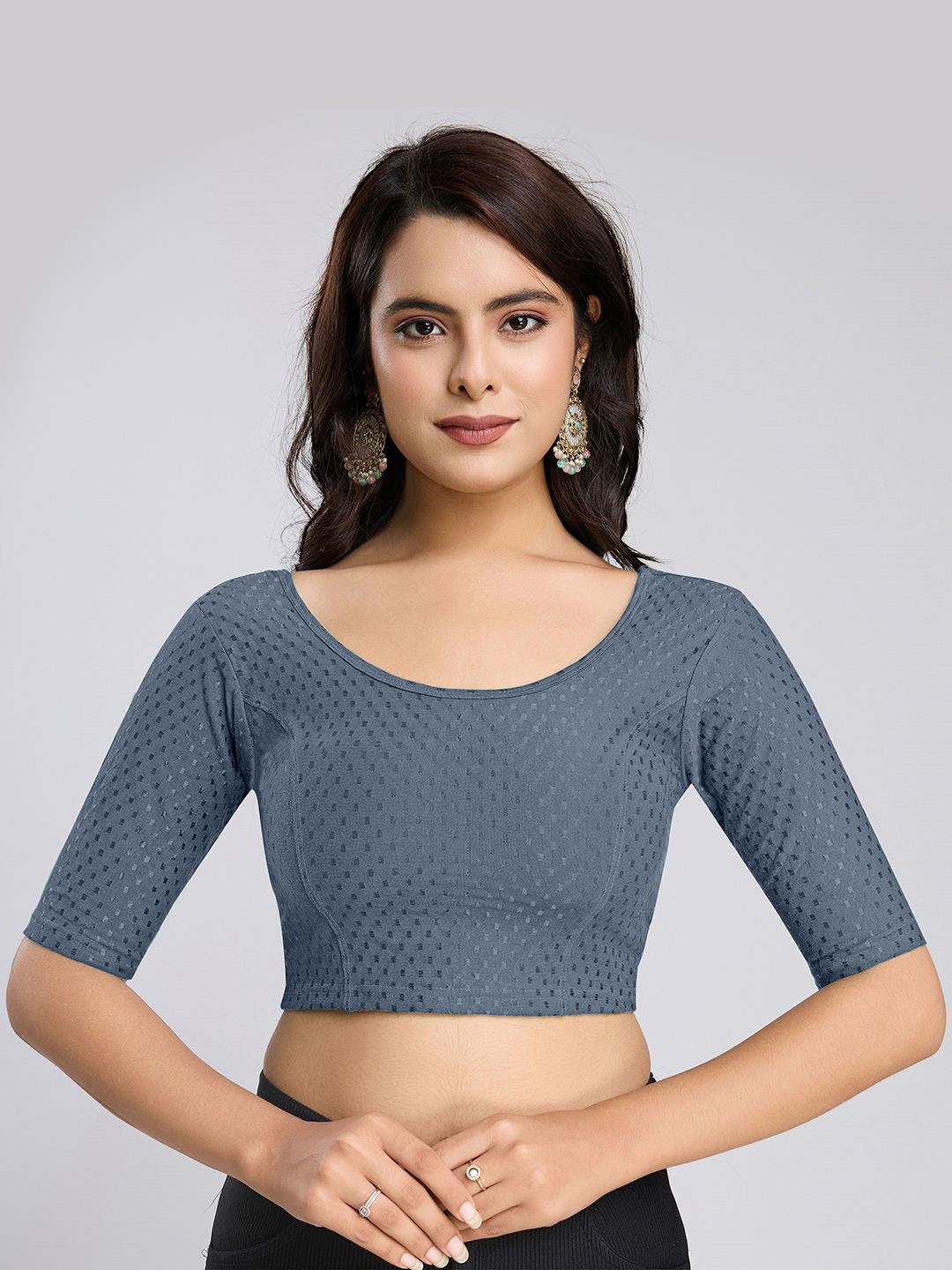 

Trendmalls Self Design Stretchable Saree Blouse, Grey