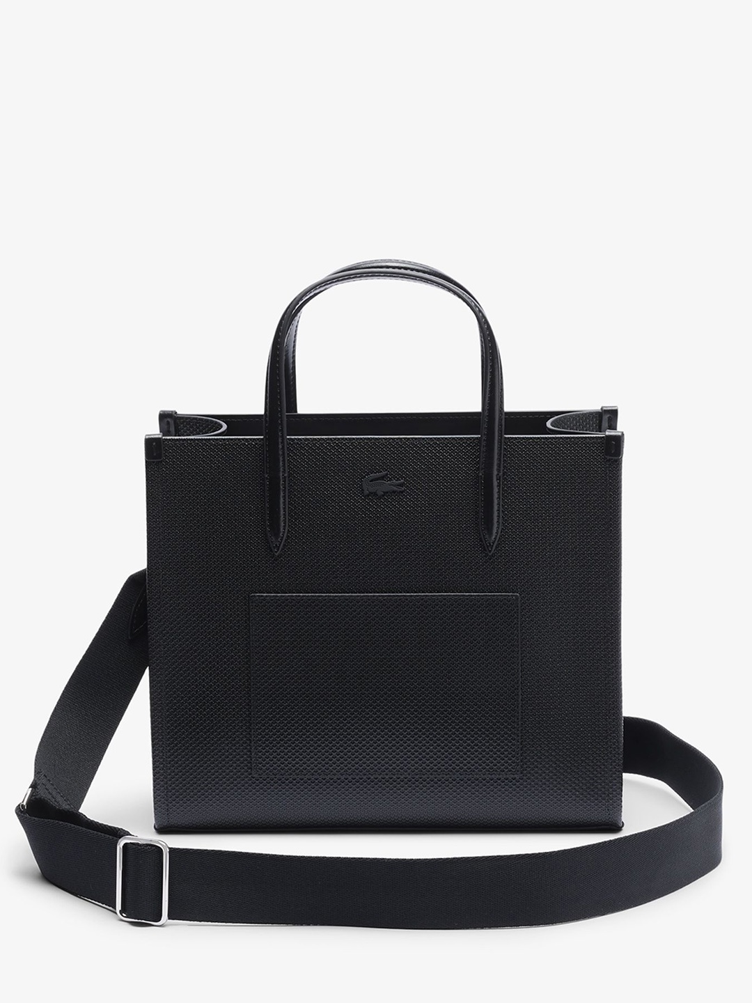 

Lacoste Textured Structured Leather Handheld Bag, Black