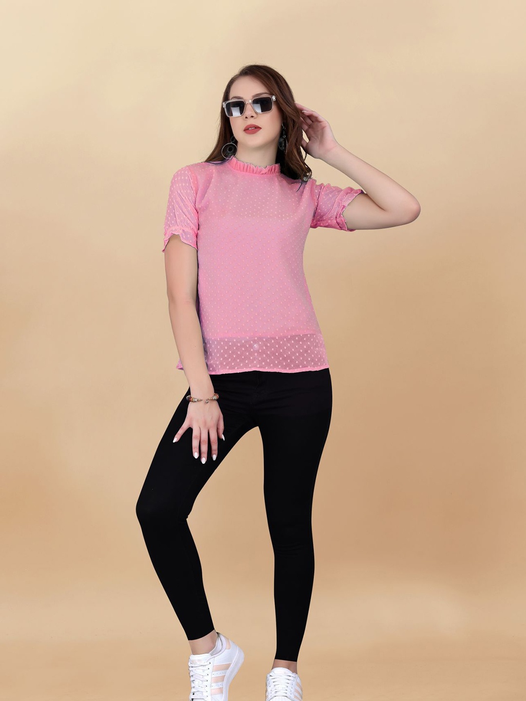 

Sidhidata Women Georgette Regular Fit Top, Pink