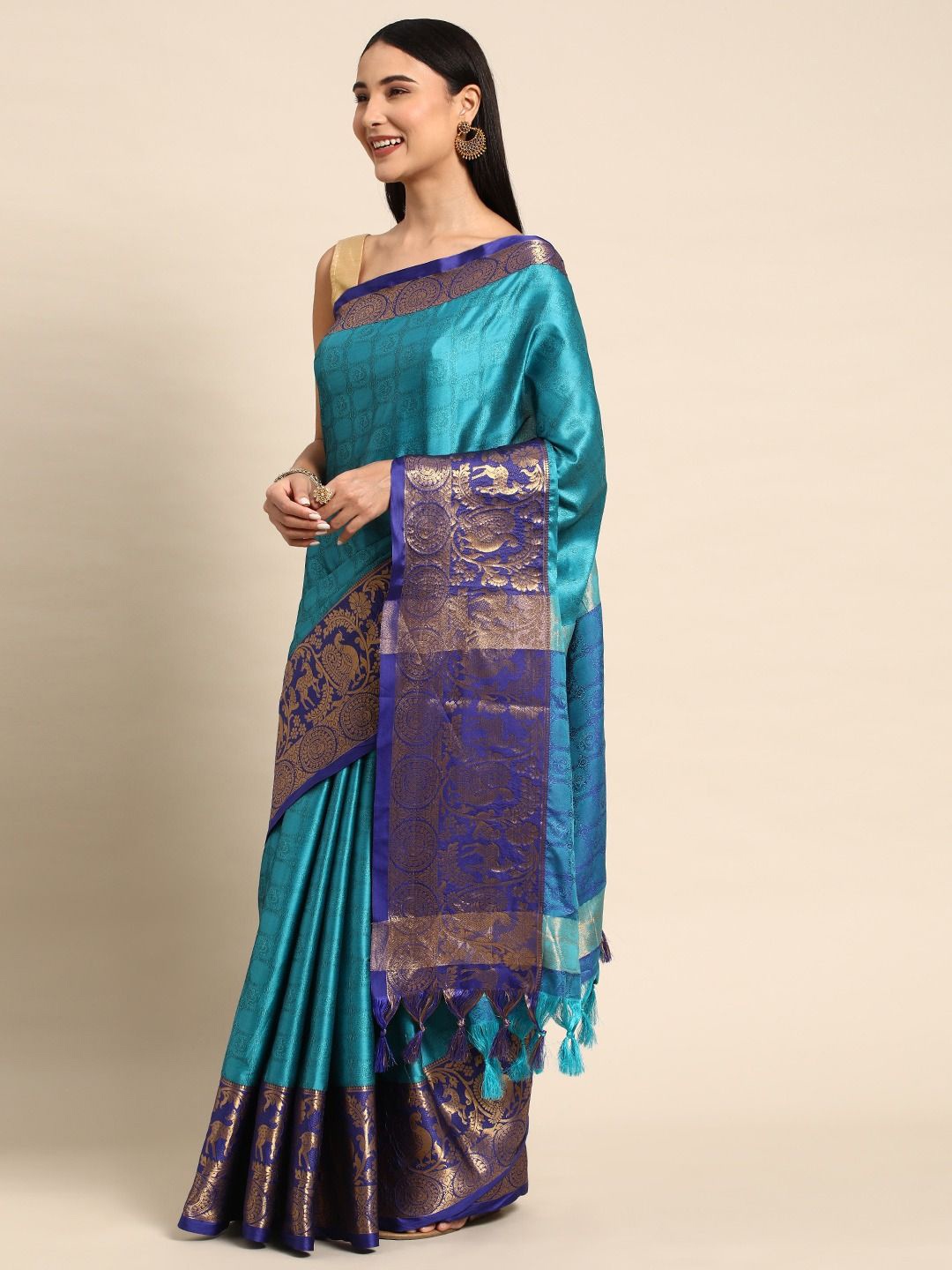 

DIVASTRI Woven Design Zari Silk Cotton Banarasi Saree, Blue