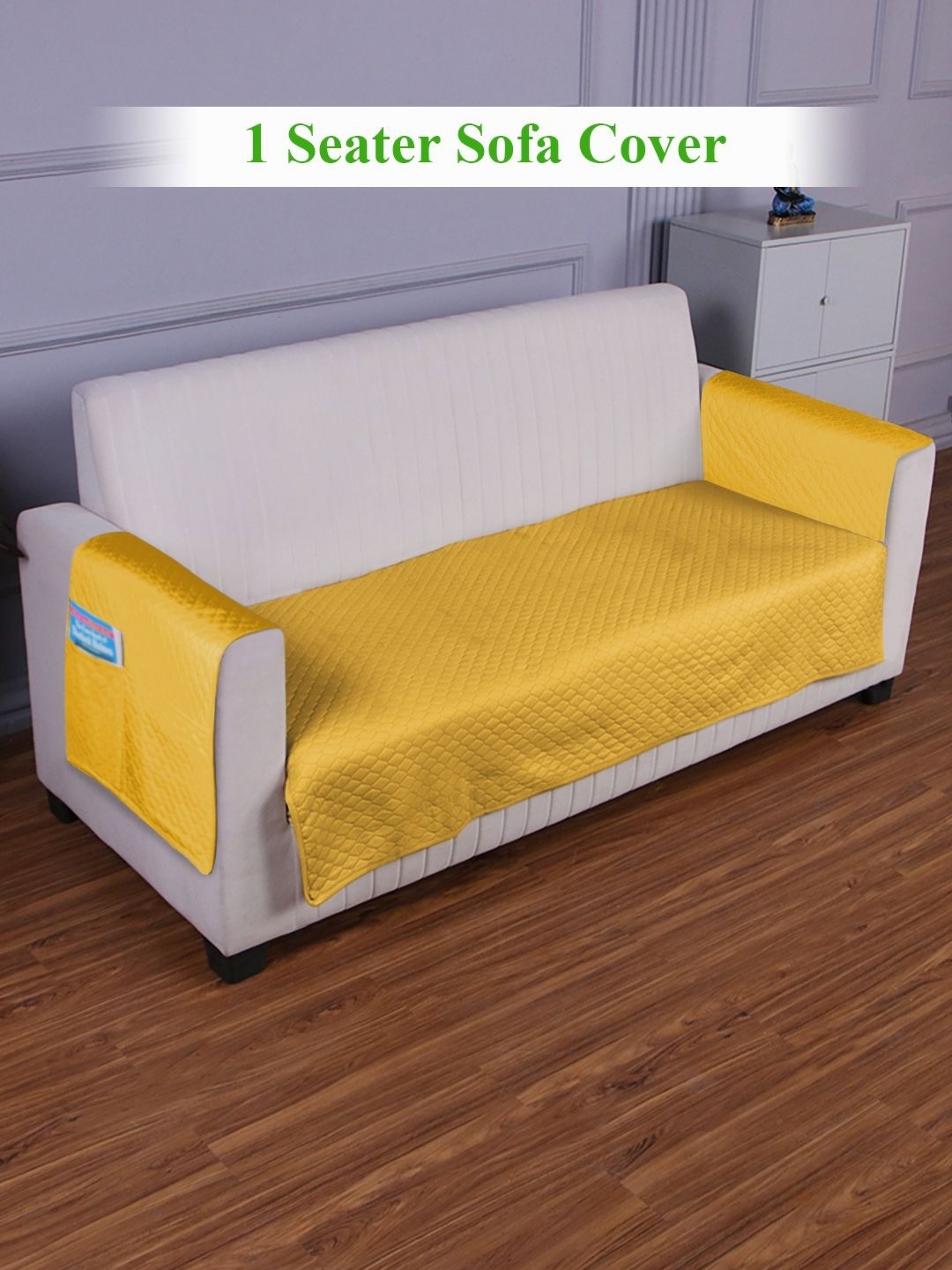 

HOKIPO Yellow 1 Seater Sofa Seat Mat & 2 Armrest Covers with Pockets