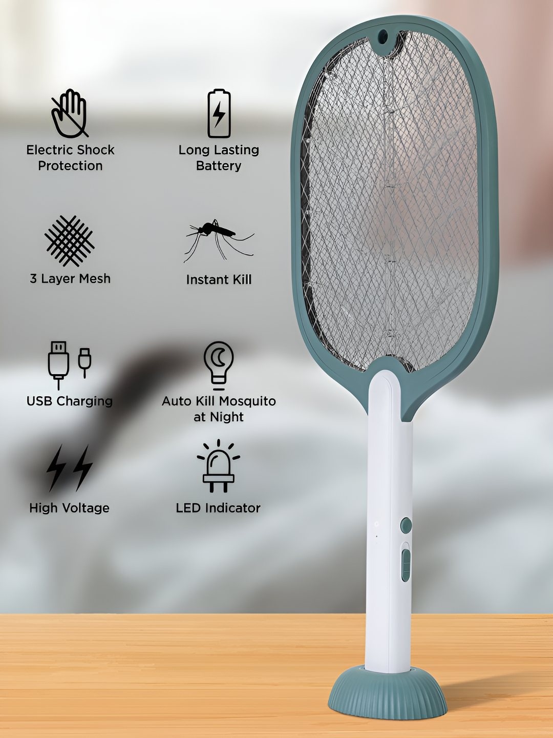 

Rudefox Green & White Electric Mosquito Racquet