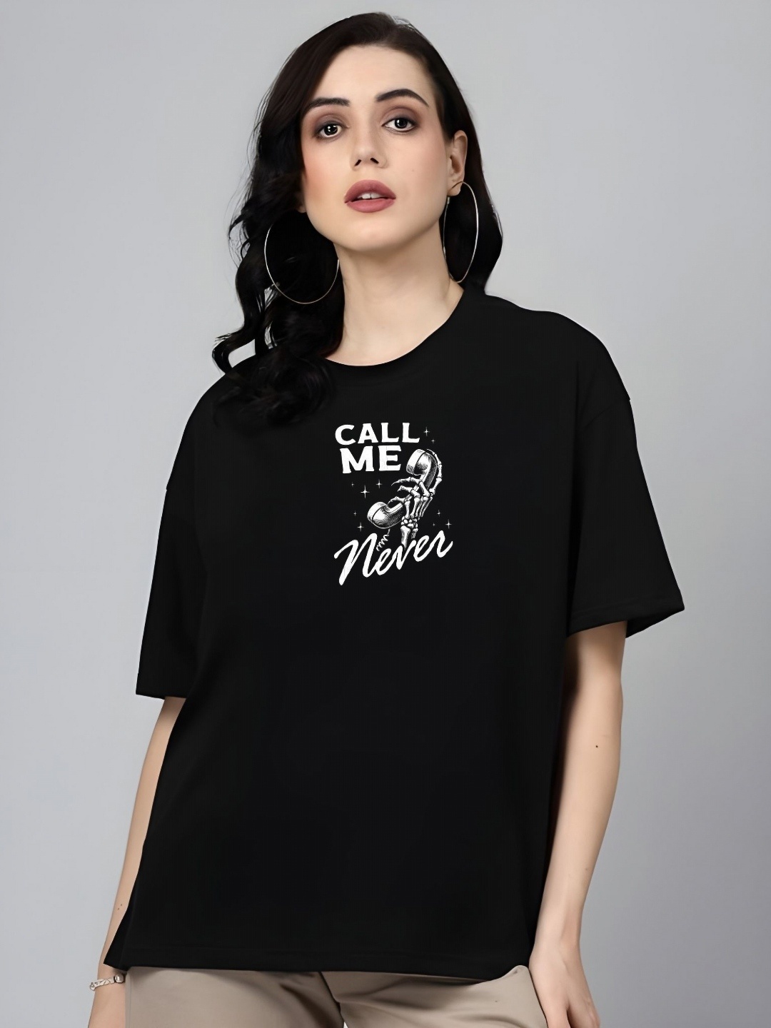 

DressBerry Women Graphic Printed Round Neck Cotton Relaxed Fit T-shirt, Black