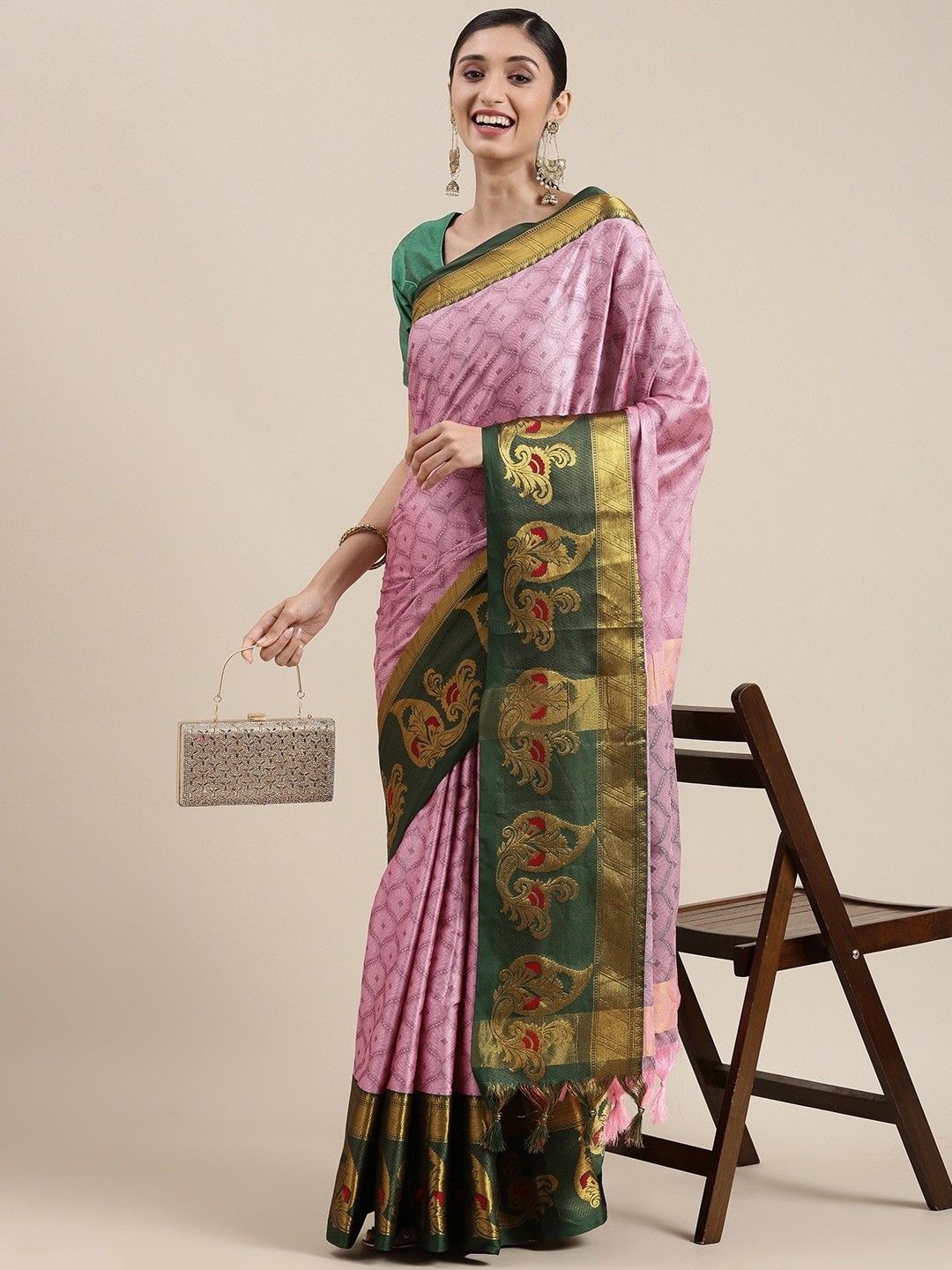 

DIVASTRI Woven Design Zari Saree, Pink