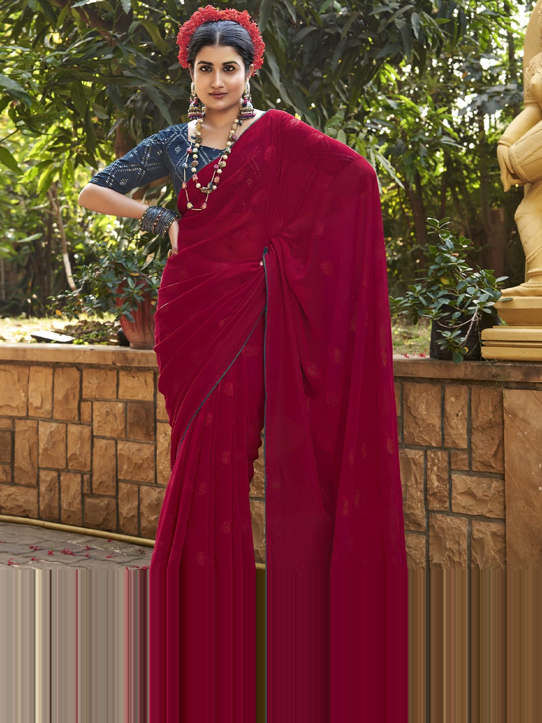 

NIRMAL CREATION Woven Design Pure Georgette Saree, Pink