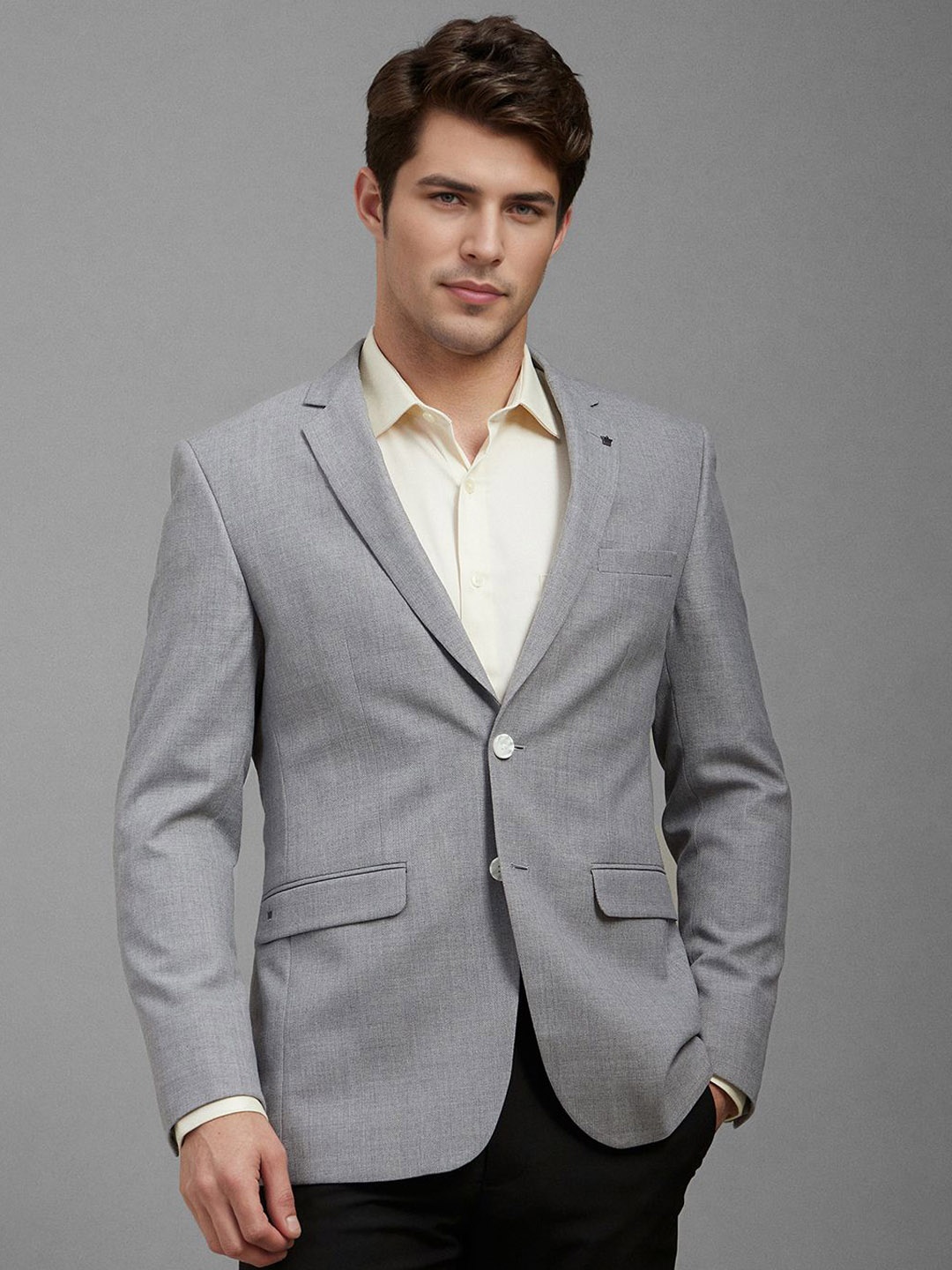 

Louis Philippe Textured Slim Fit Long Sleeves Single Breasted Blazer, Grey