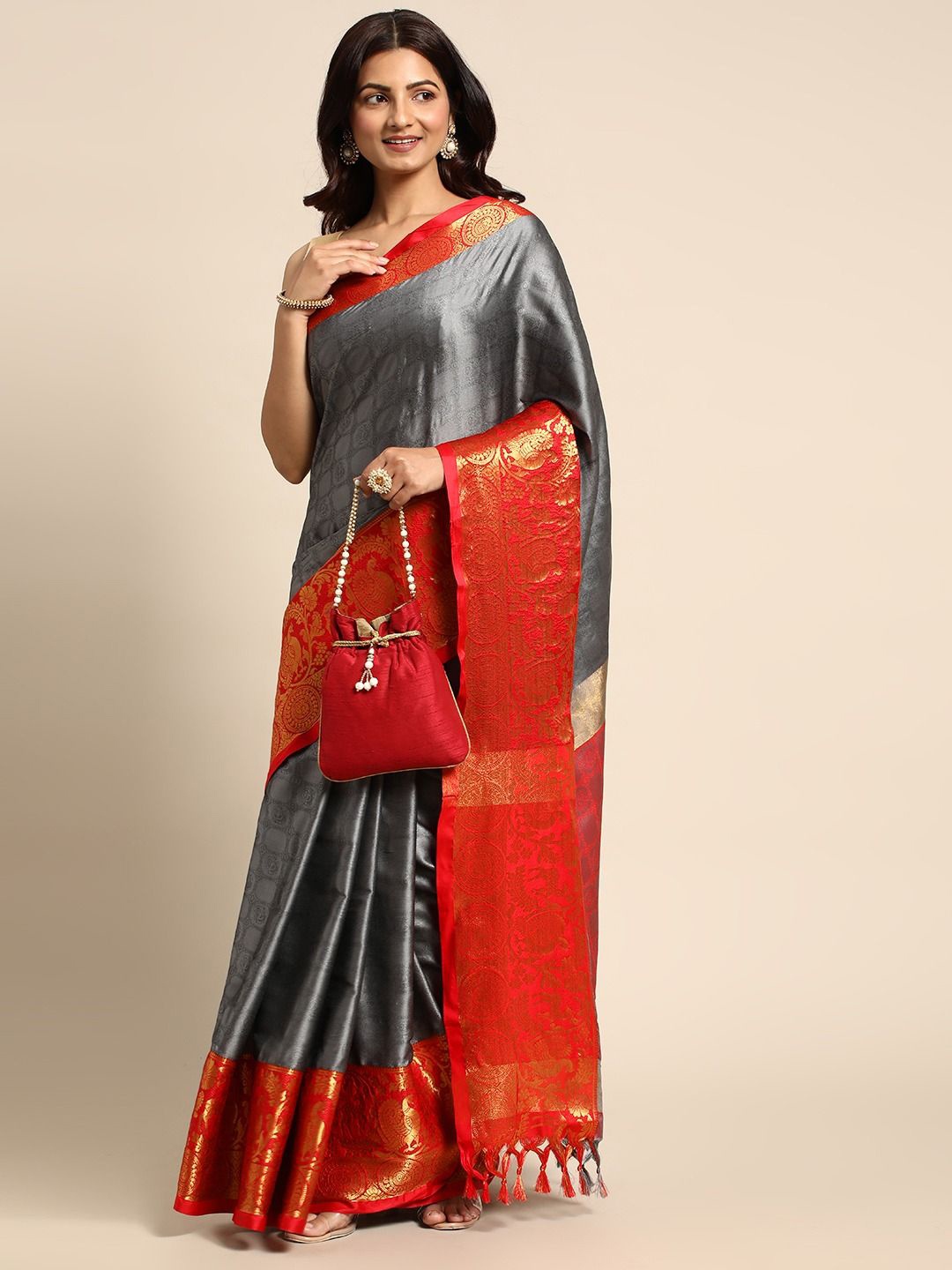 

DIVASTRI Woven Design Zari Banarasi Saree, Grey