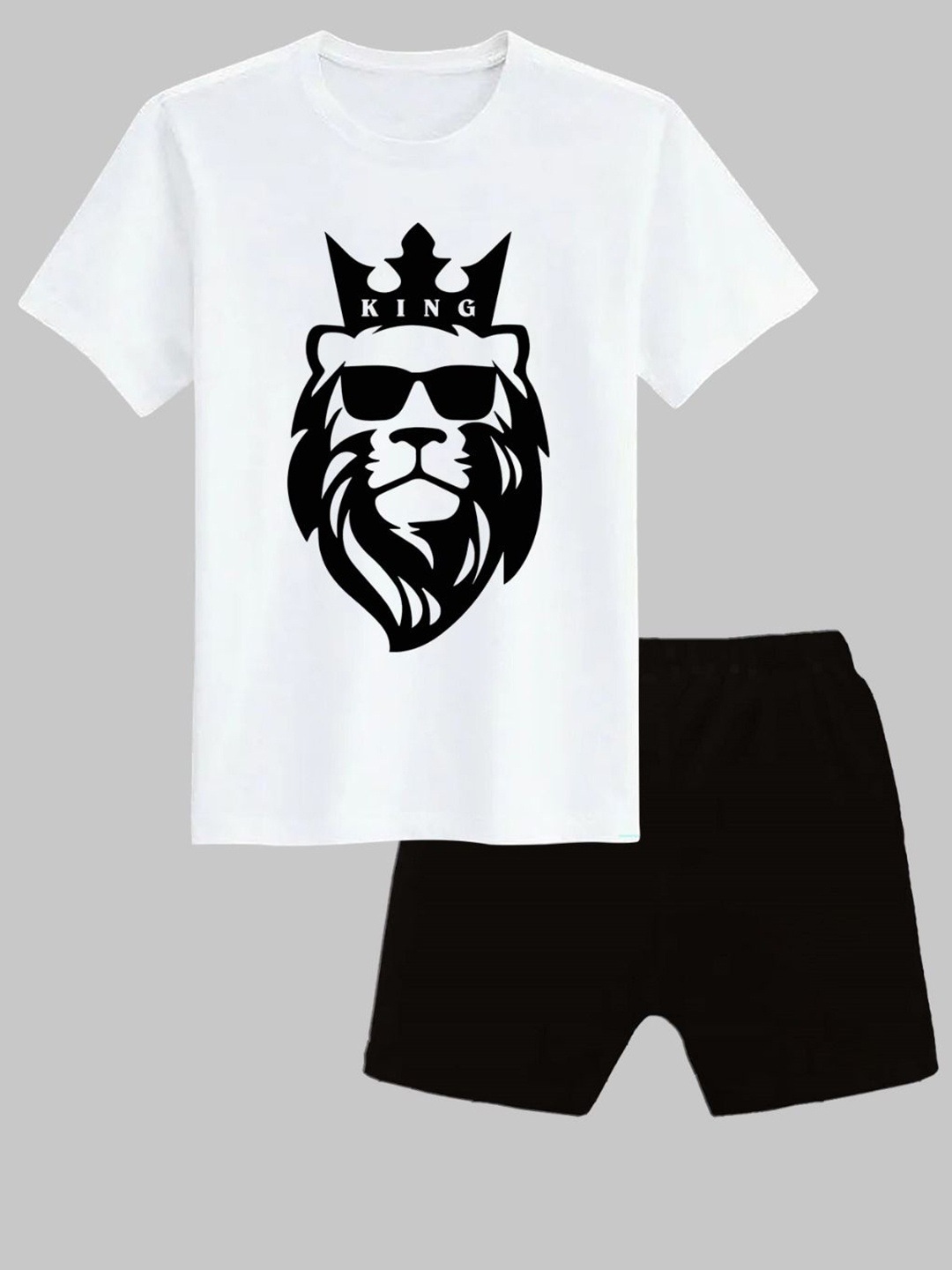 

CoolTees4U Kids Printed Round Neck T-shirt With Shorts, White