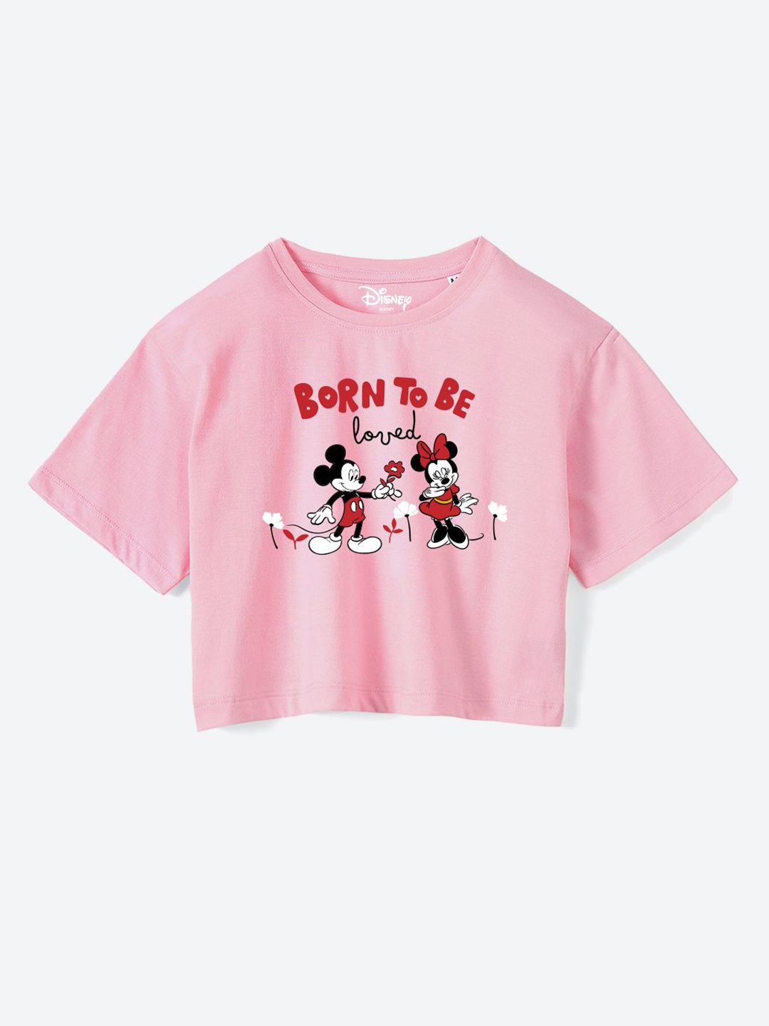 

Wear Your Mind Girls Mickey Mouse Graphic Printed Round Neck Cotton T-shirt, Pink