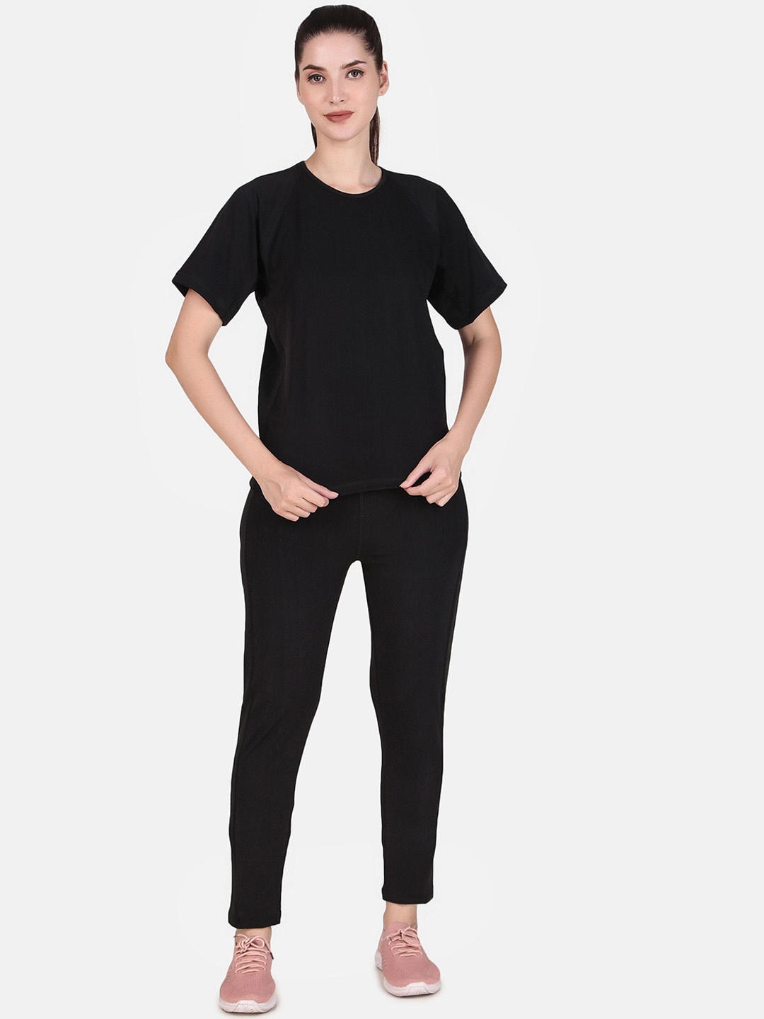 

BENZOS Women Round Neck Mid-Rise Tracksuits, Black