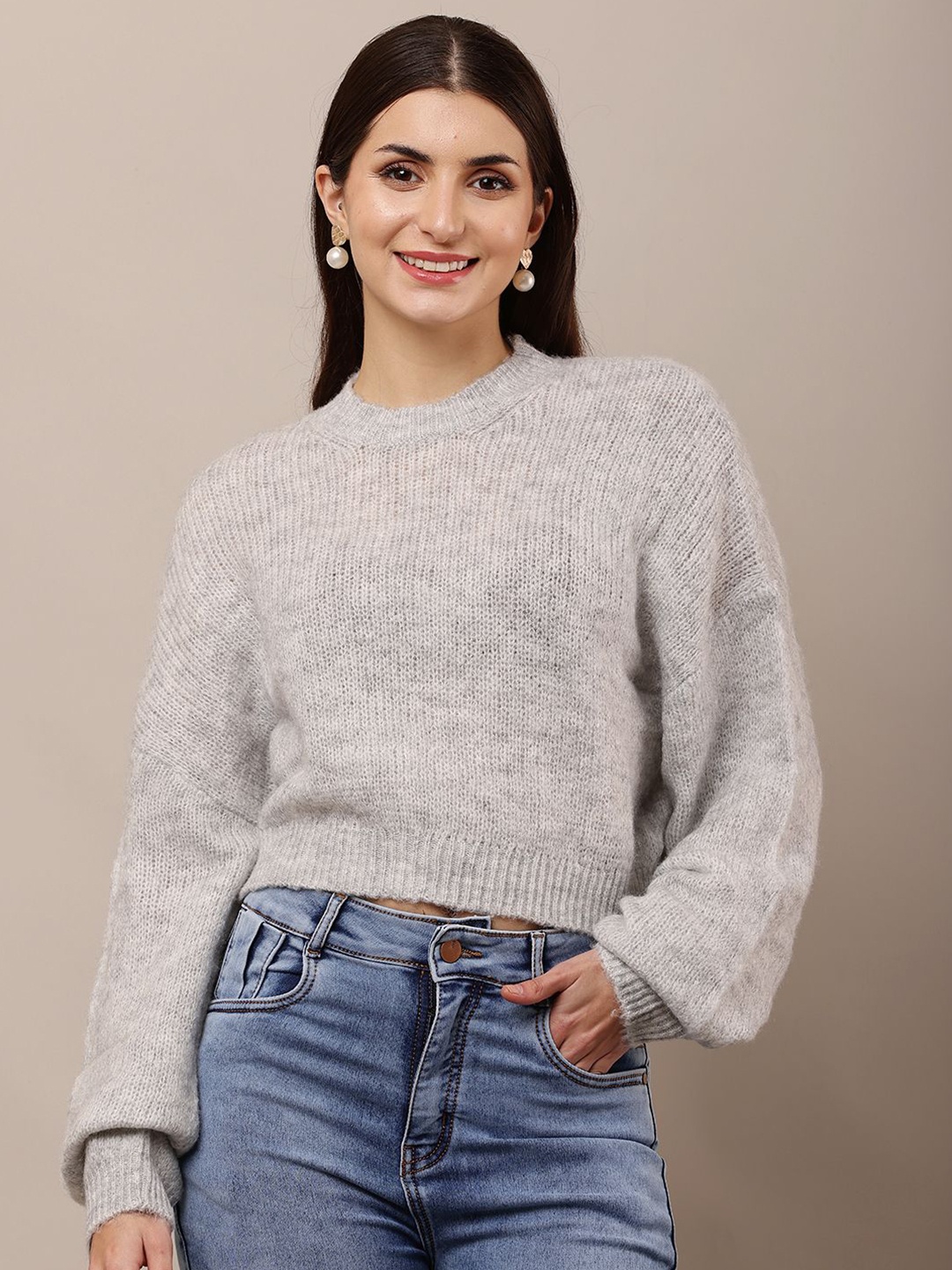 

NoBarr Women Round Neck Pullover, Grey