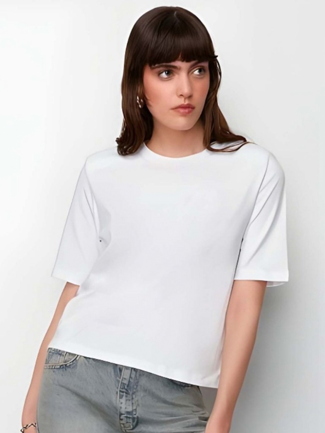 

DressBerry Women Graphic Printed Round Neck Cotton Boxy T-shirt, White