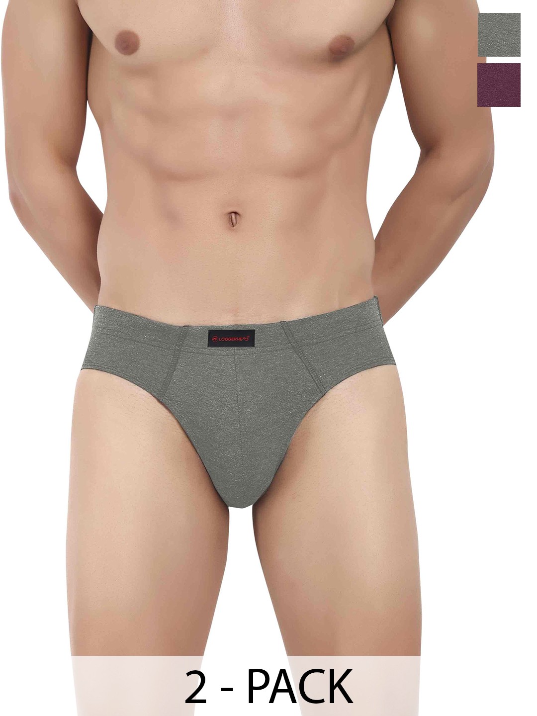 

LOGGERHEAD Men Pack Of 2 Mid-Rise Basic BriefsLHCB001-GREY-WINE, Purple