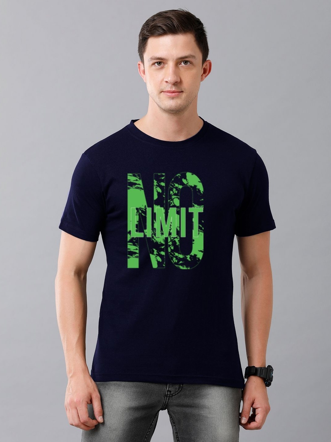 

Moda Rapido Men Typography Printed Round Neck Cotton T-shirt, Navy blue