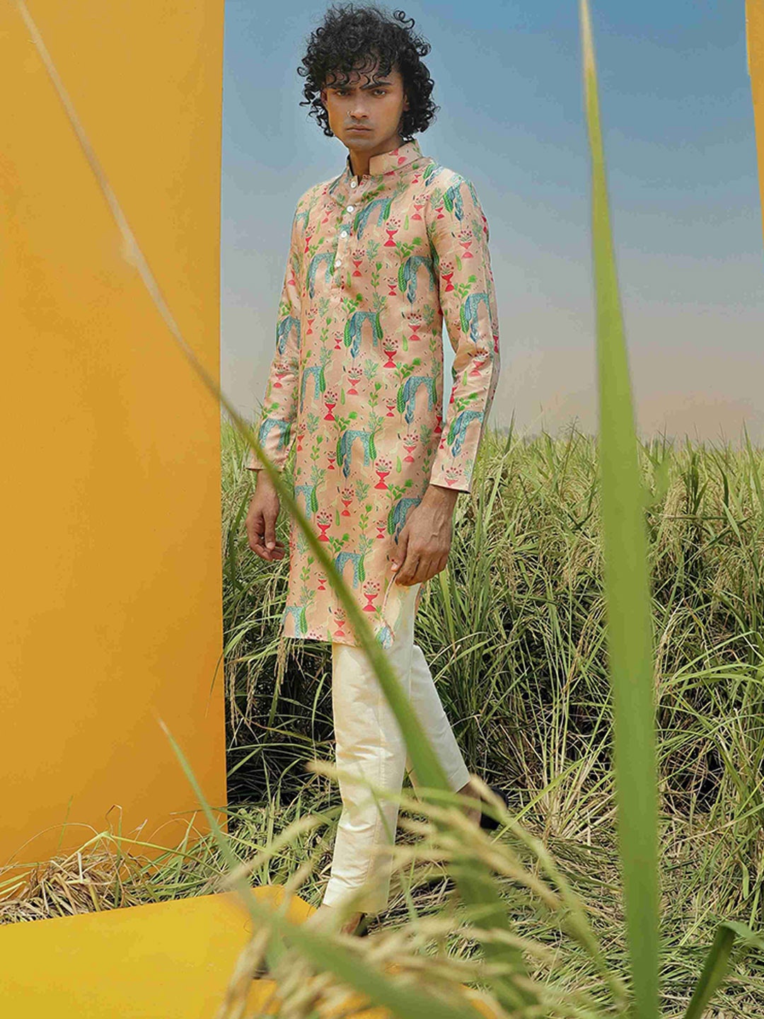 

Eleven Brothers Ethnic Motifs Printed Mandarin Collar Kurta With Trouser, Pink