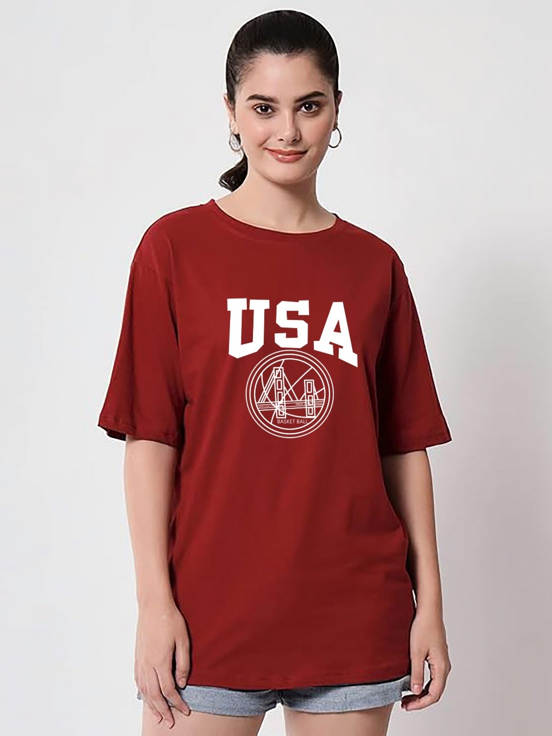 

My Swag Women Typography Printed Round Neck Cotton Oversized T-shirt, Maroon