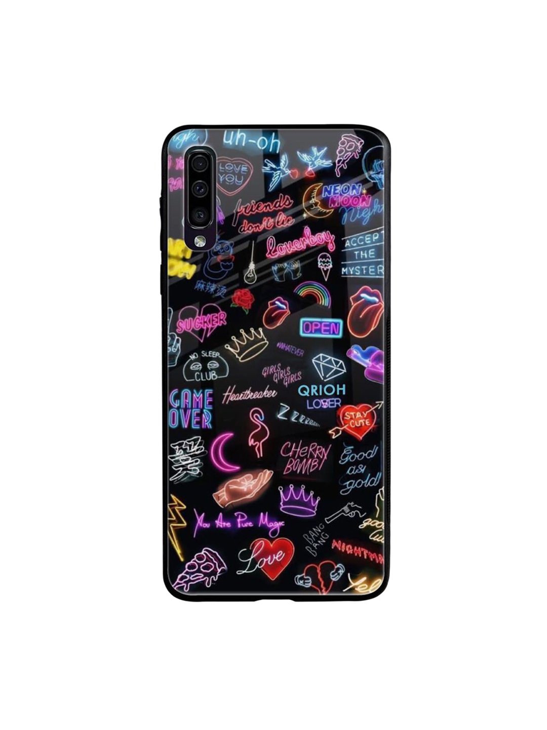 

QRIOH Quirky Printed Samsung Galaxy A50 Back Case Mobile Accessories, Black