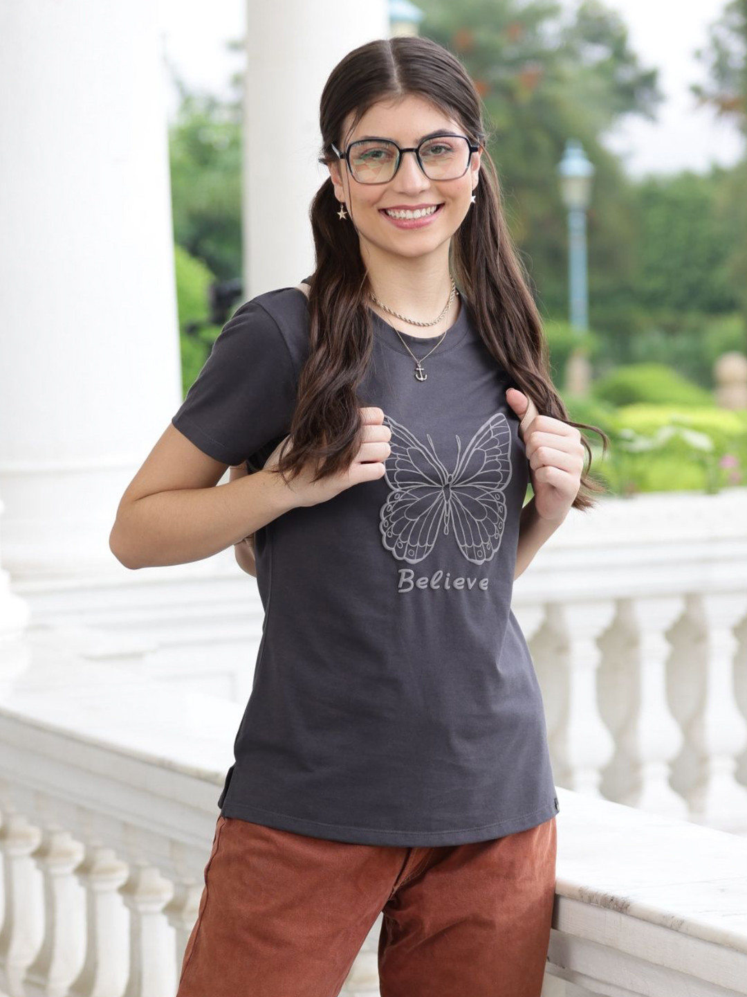 

TITTLI Women Graphic Printed Round Neck Cotton T-shirt, Grey