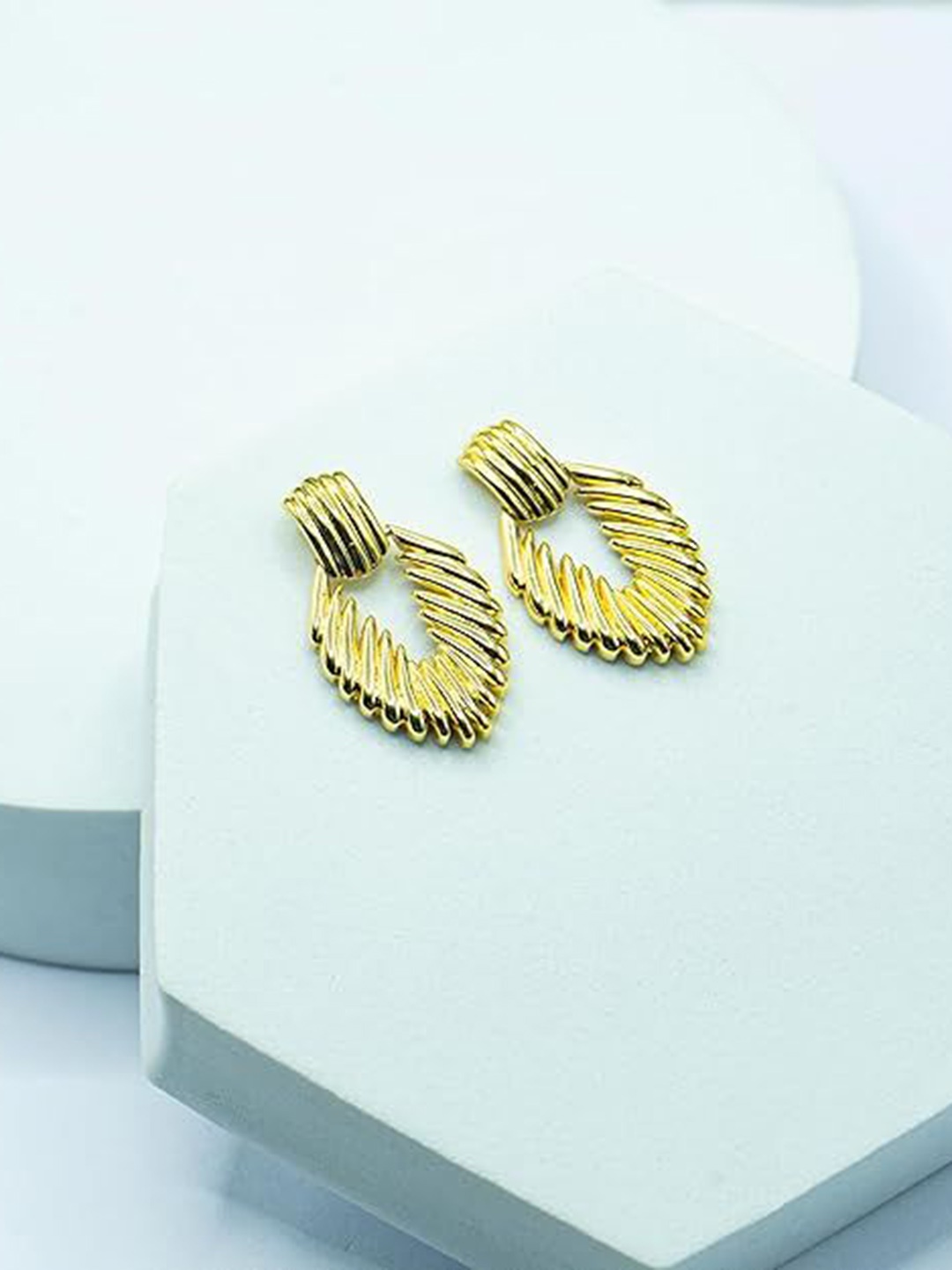 

ISHI New York Gold-Plated Contemporary Shaped Drop Earrings