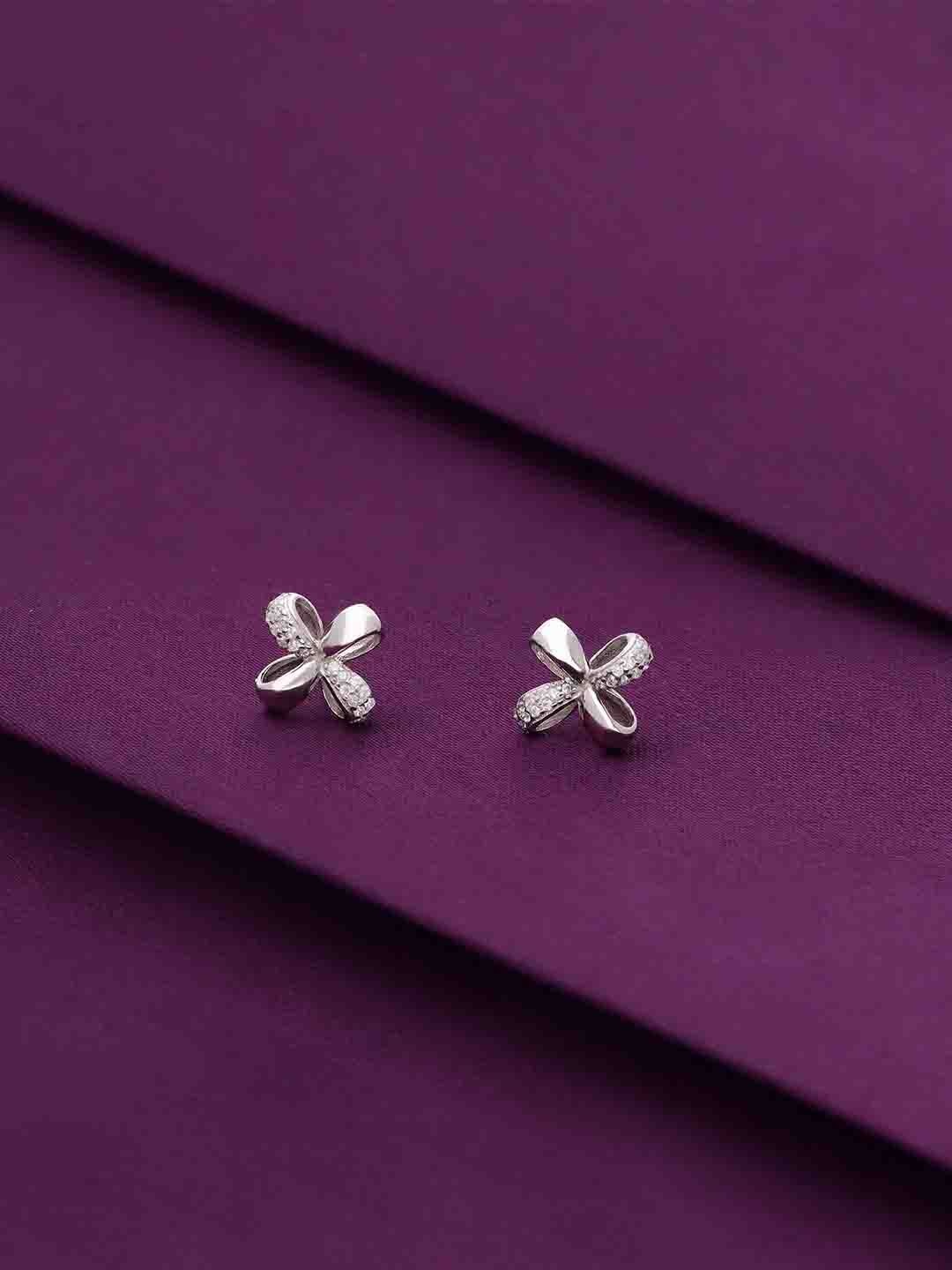 

KAI JEWEL 92.5 Sterling Silver Rhodium-Plated CZ-Studded Floral Shaped Minimalistic Studs