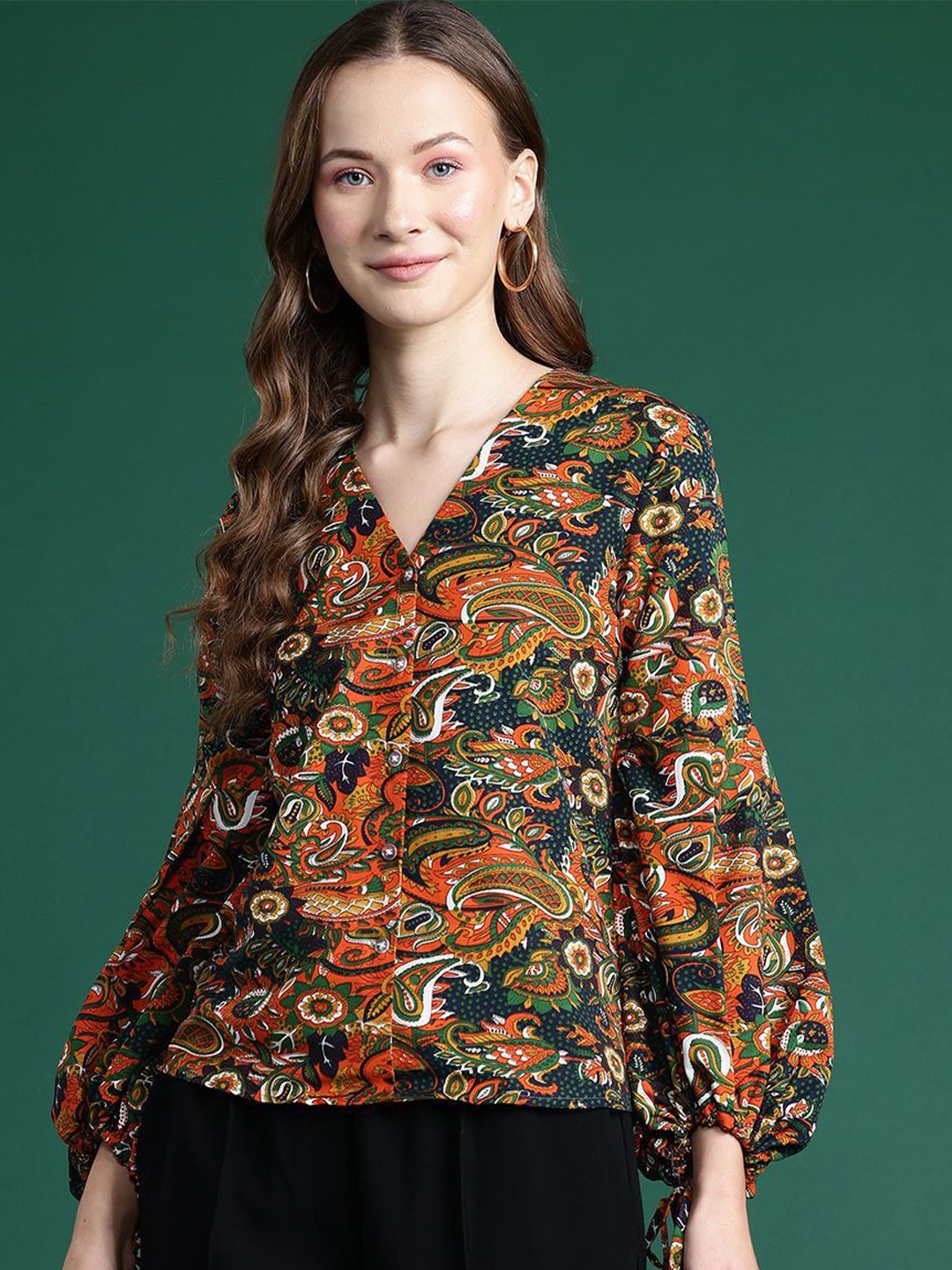 

DressBerry Women's Printed Puff Sleeve Crepe Shirt Style Top, Multi