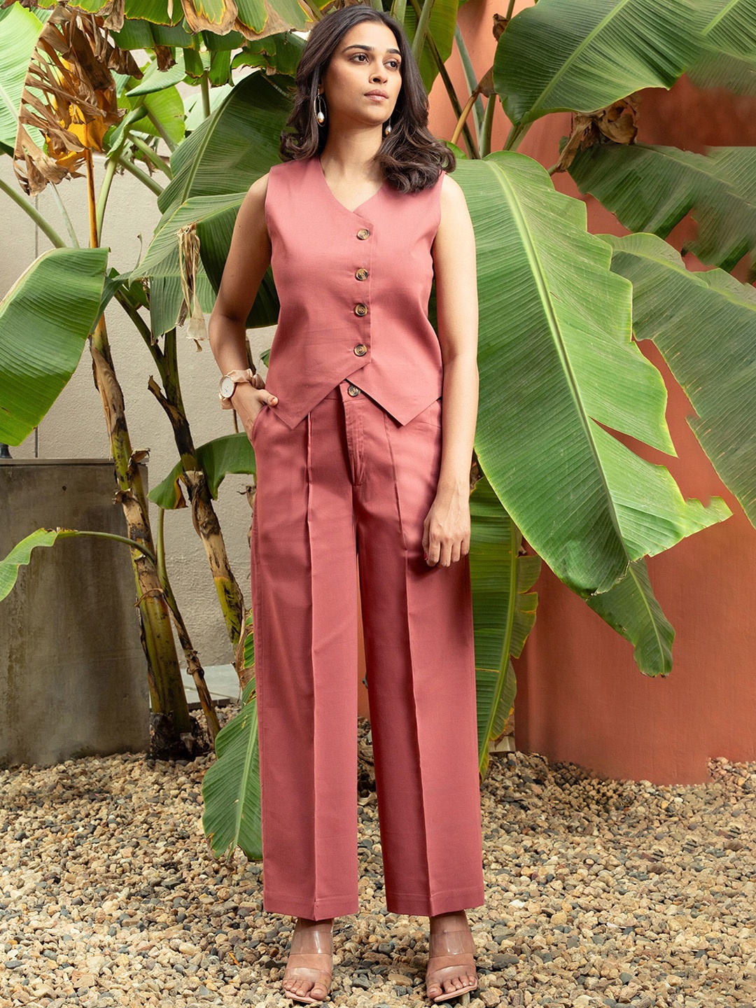 

GULABOSITABO Pure Cotton Vest With Trouser Co-Ords, Mauve