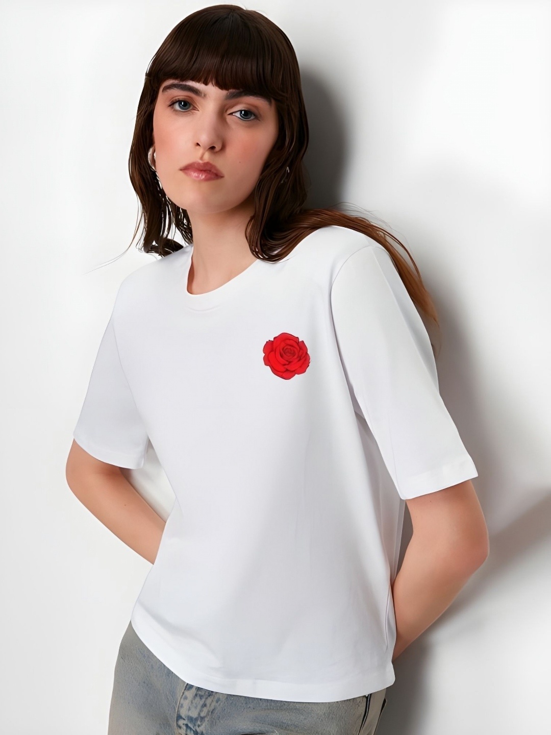 

Moda Rapido Women Graphic Printed Round Neck Cotton Oversized T-shirt, White