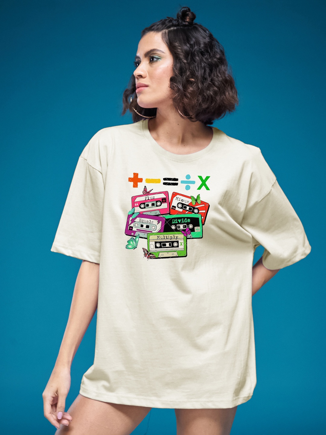 

SMARTEES Women Printed Applique T-shirt, Beige