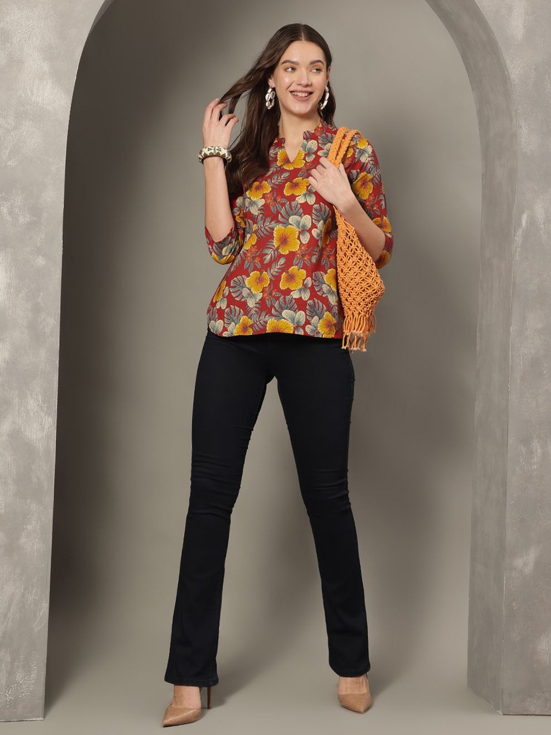 

JANAKDULARI CREATION Women Floral Printed Pure Cotton Crop Top, Red