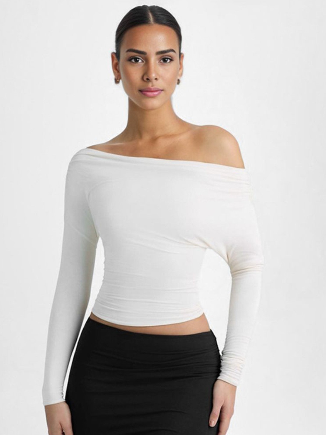 

StyleCast Women Off-Shoulder Twisted Bardot Crop Top, White