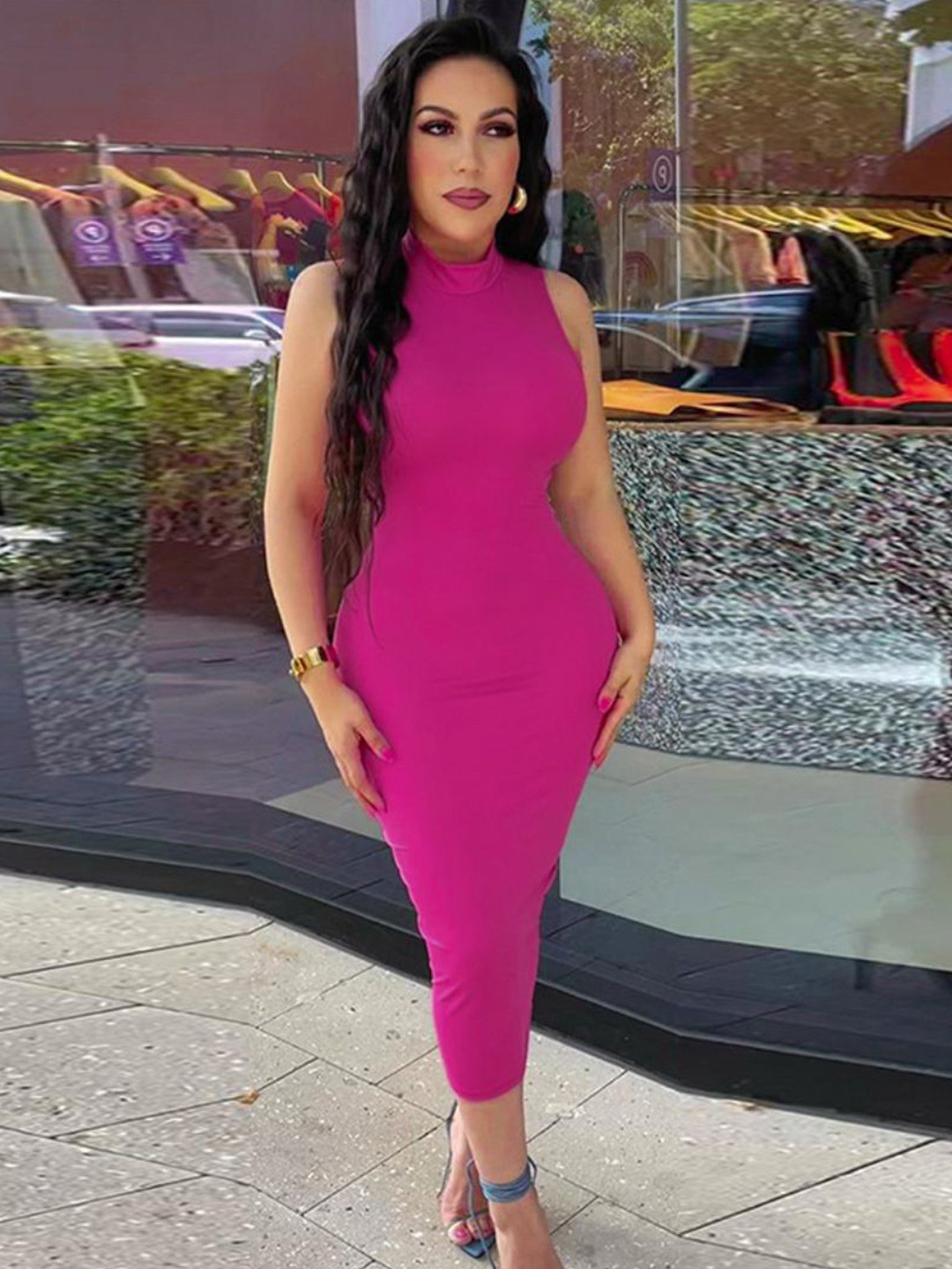 

StyleCast Women High Neck Bodycon Midi Dress, Pink