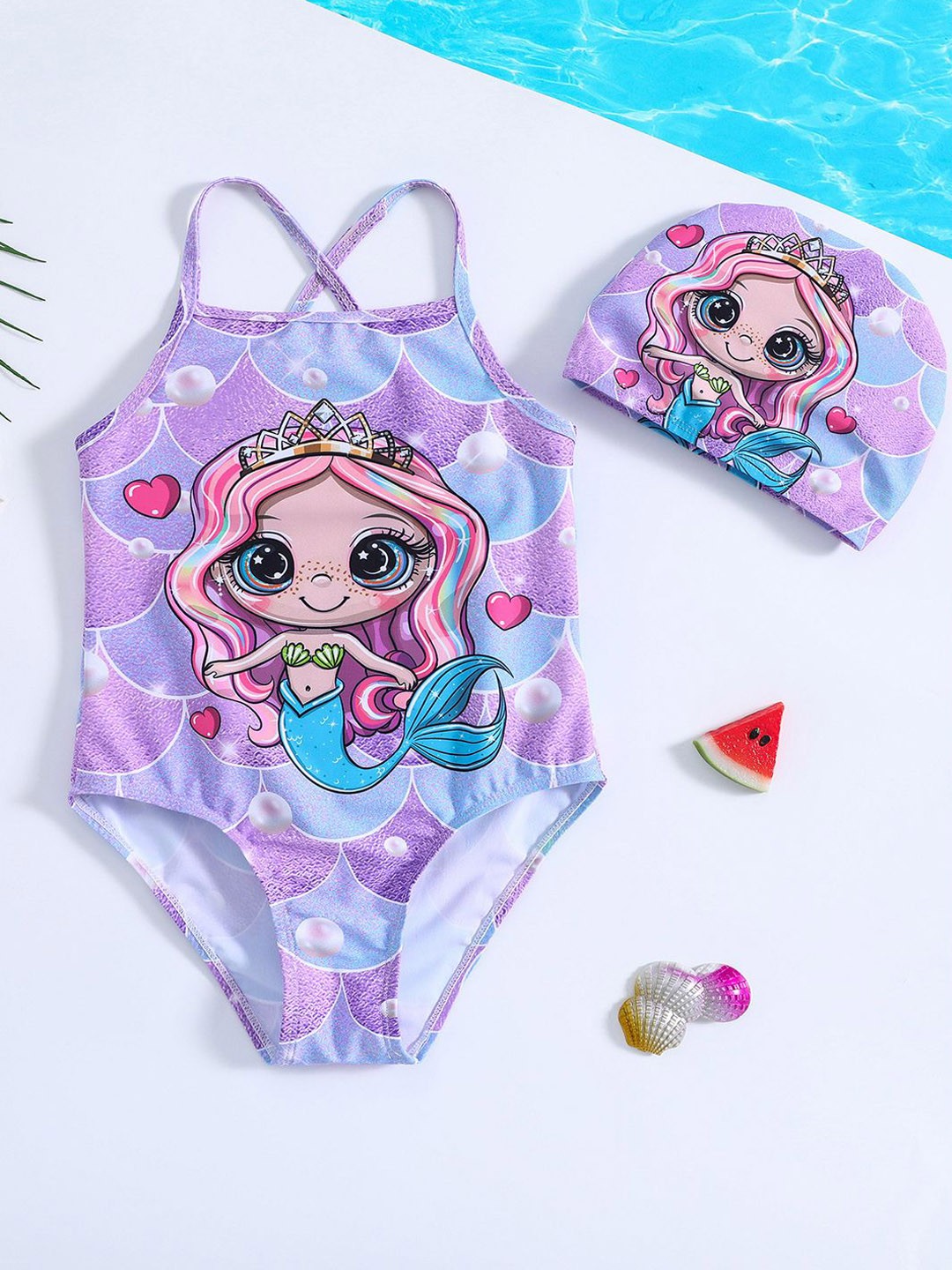 

YK Girls Printed Sleeveless Bodysuit, Purple