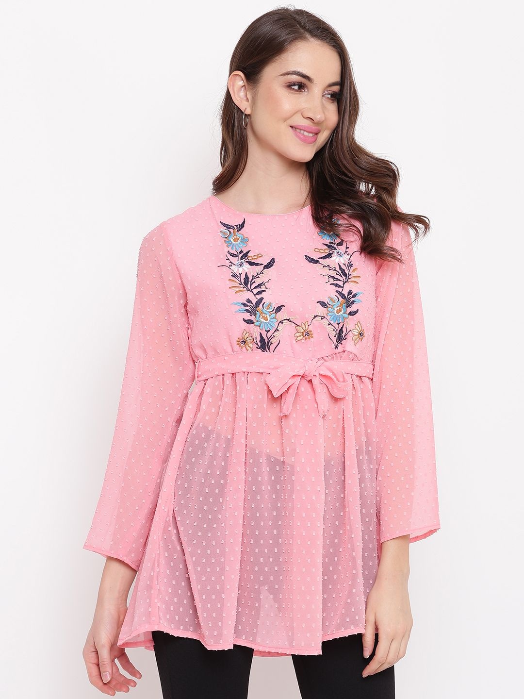 

DressBerry Women Floral Printed Round Neck Top, Pink