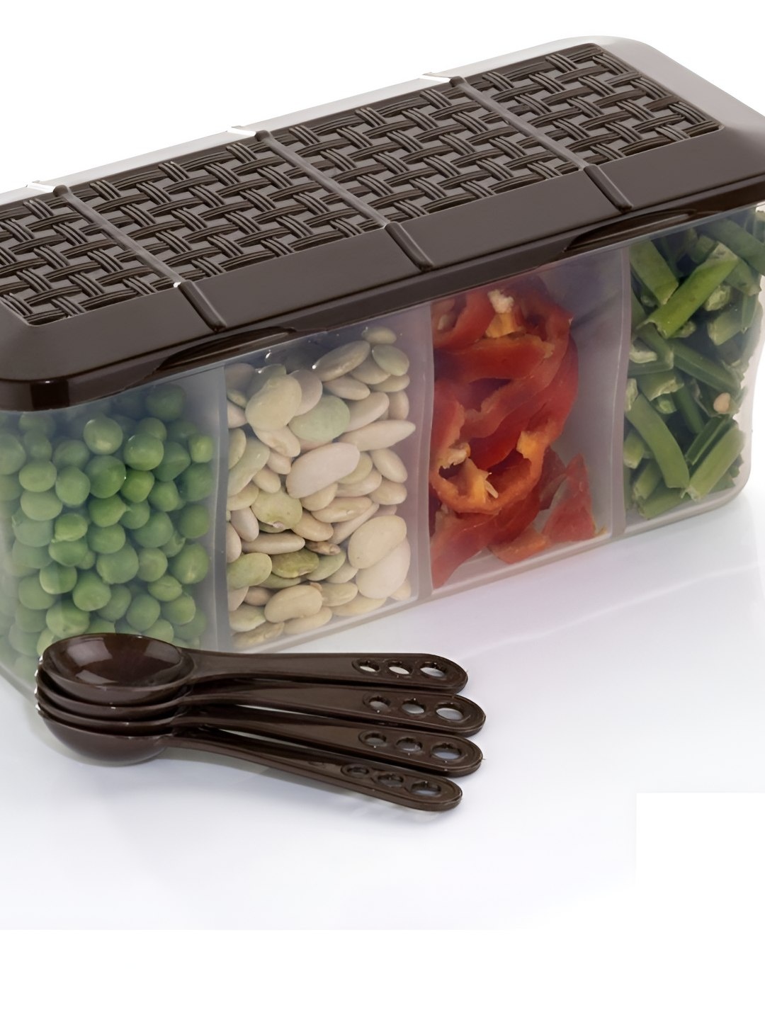 

HASHONE Transparent & Brown Dishwasher Safe 4 in 1 Masala Box Canister Container