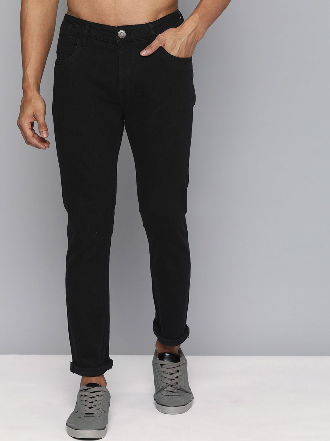 

INDIROCKS Men Slim Fit Clean Look Mid Rise Stretchable Black Jeans