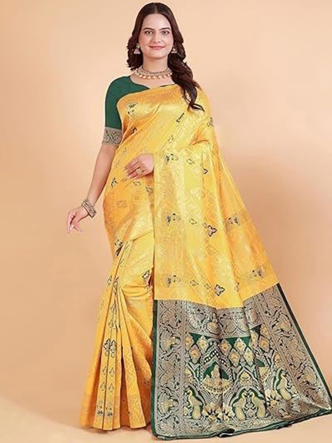 

Suratwala Woven Design Kota Saree With Blouse, Yellow