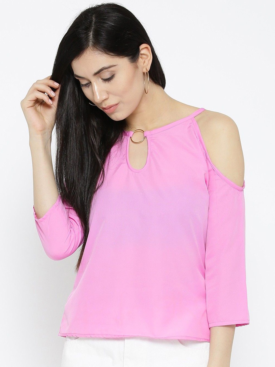 

Moda Rapido Keyhole Neck Cold-Shoulder Crepe Top, Pink