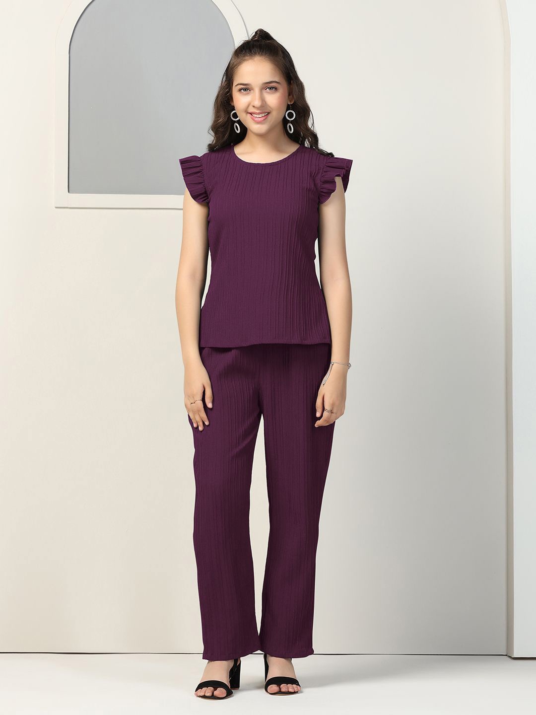 

YK Girls Round Neck Top With Trouser, Purple