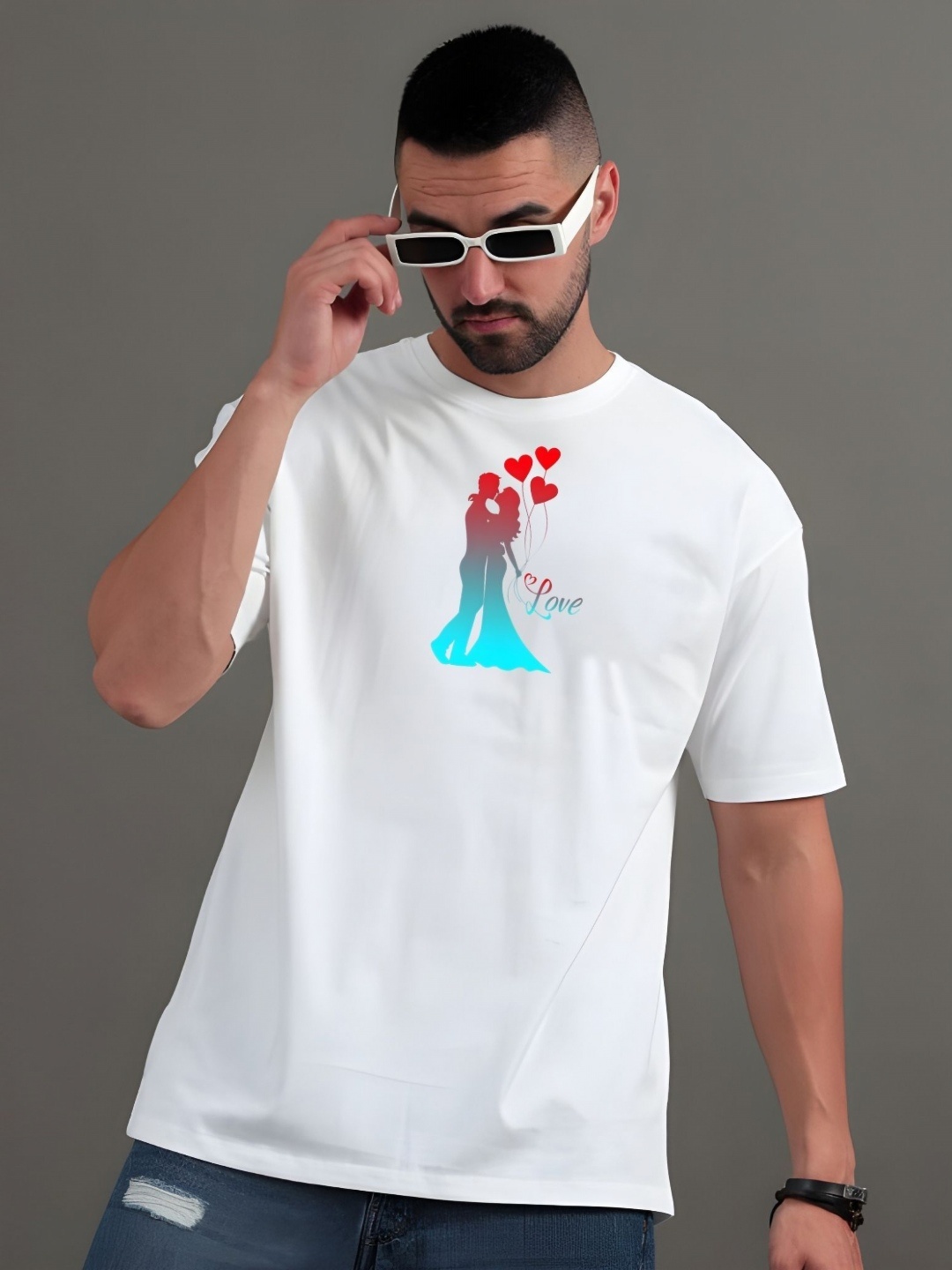 

Moda Rapido Men Graphic Printed Round Neck Cotton Oversized T-shirt, White